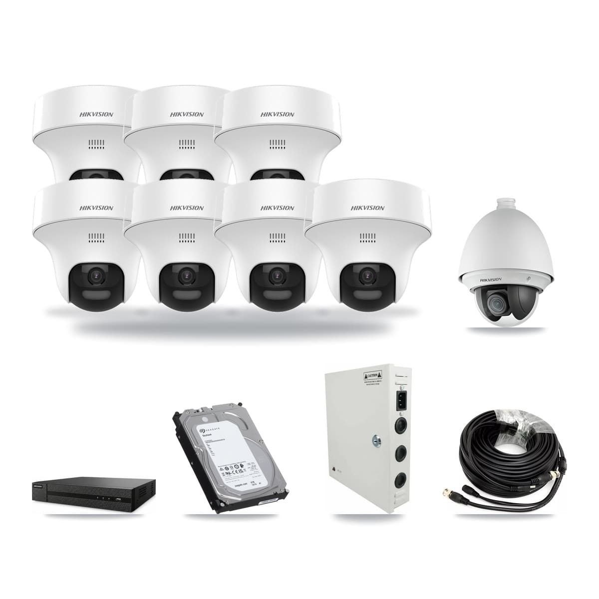 Hikvision 8-Channel 2MP – 5MP CCTV Kit — 1 2MP PTZ + 7 5MP Turret Cameras + 6TB Recording (DVR-8CH Recorder) - Image 1
