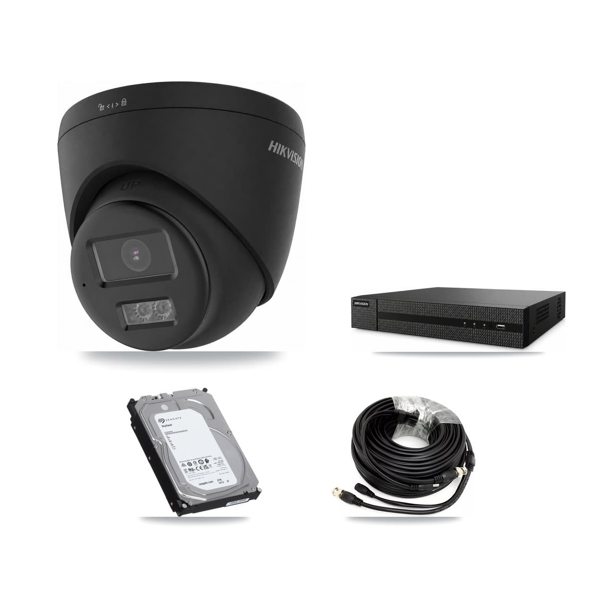 Hikvision 8-Channel 4K CCTV Kit — 5 Black Turret Cameras + 6TB Recording (DVR-8CH Recorder)
