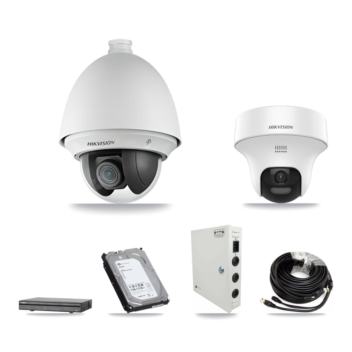 Hikvision & Dahua 8-Channel 2MP – 5MP CCTV Kit — 3 DS-2AE4225T 2MP PTZ + 3 DS-2CE70K0T 5MP Turret Cameras + 6TB Recording