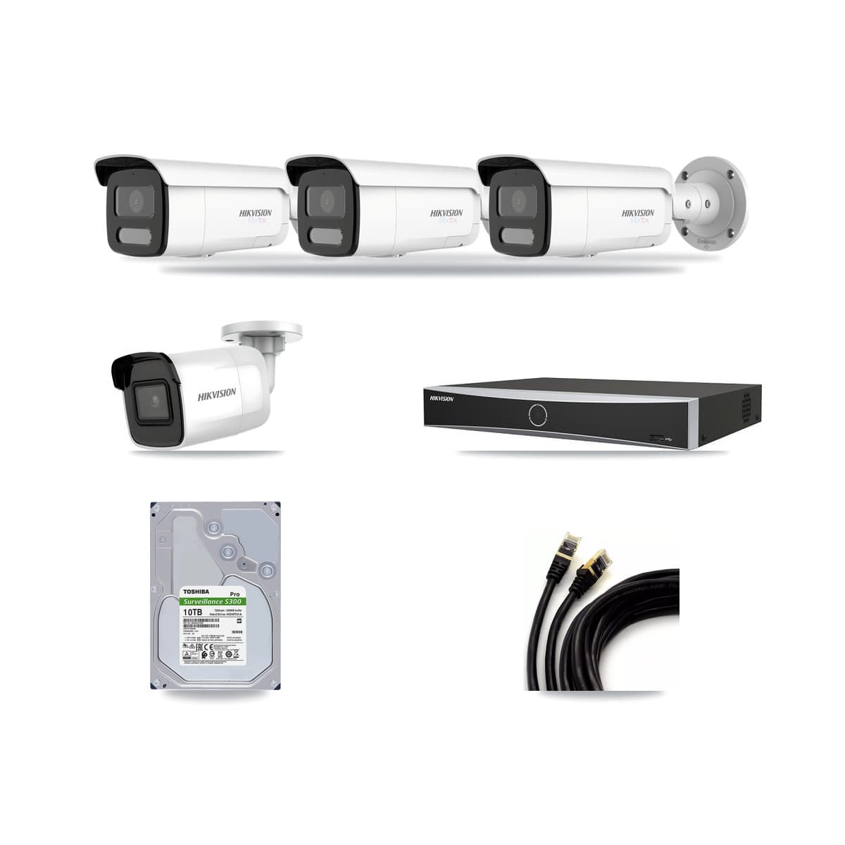 Hikvision 4-Channel 4K CCTV Kit — 1 DS-2CD2085G1 + 3 DS-2CD2T87G2H Bullet Cameras + 10TB Recording - Image 1