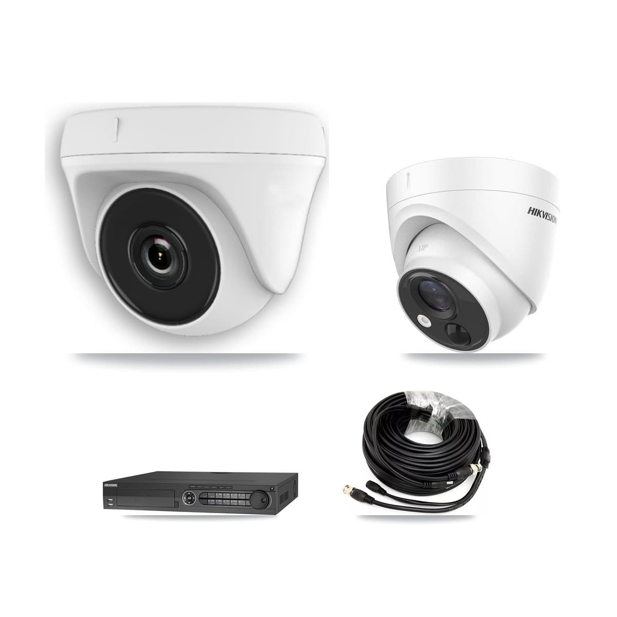 Hikvision 32-Channel 2MP – 5MP CCTV Kit — 1 DS-2CE71H0T 5MP Turret + 3 White HDT-2MP-N20W 2MP Dome Cameras + 3TB Recording (IDS-7332HUHI Recorder) - Image 1