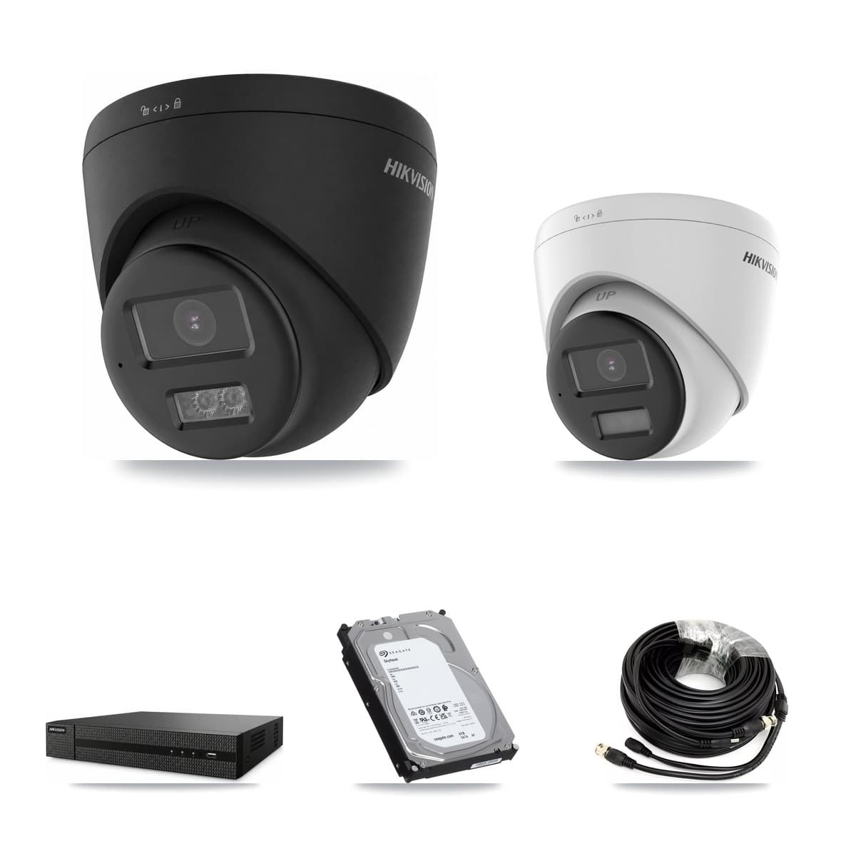 Hikvision 8-Channel 4K CCTV Kit — 1 DS-2CE78U0T + 3 Black DS-2CE78U0T Turret Cameras + 6TB Recording (DVR-8CH Recorder)