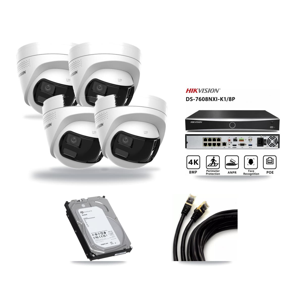 Hikvision 8-Channel 4K CCTV Kit — 4 DS-2CD1383G2P Turret Cameras + 6TB Recording - Image 1