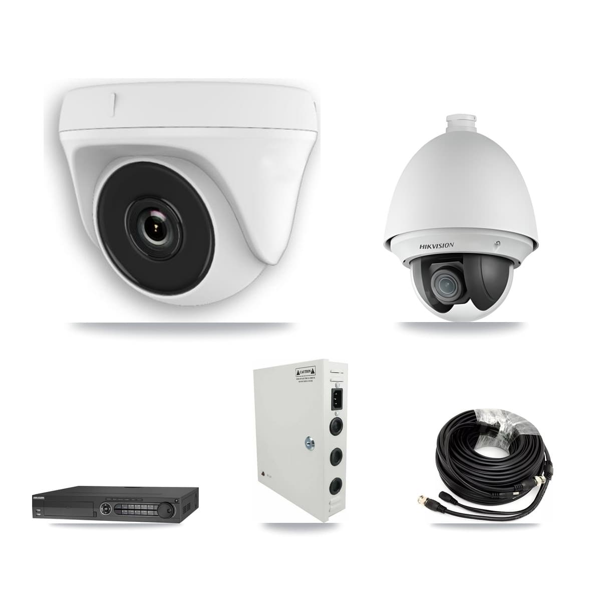 Hikvision 32-Channel 2MP CCTV Kit — 1 PTZ + 4 White Dome Cameras + 3TB Recording (DS-7332HQHI Recorder)