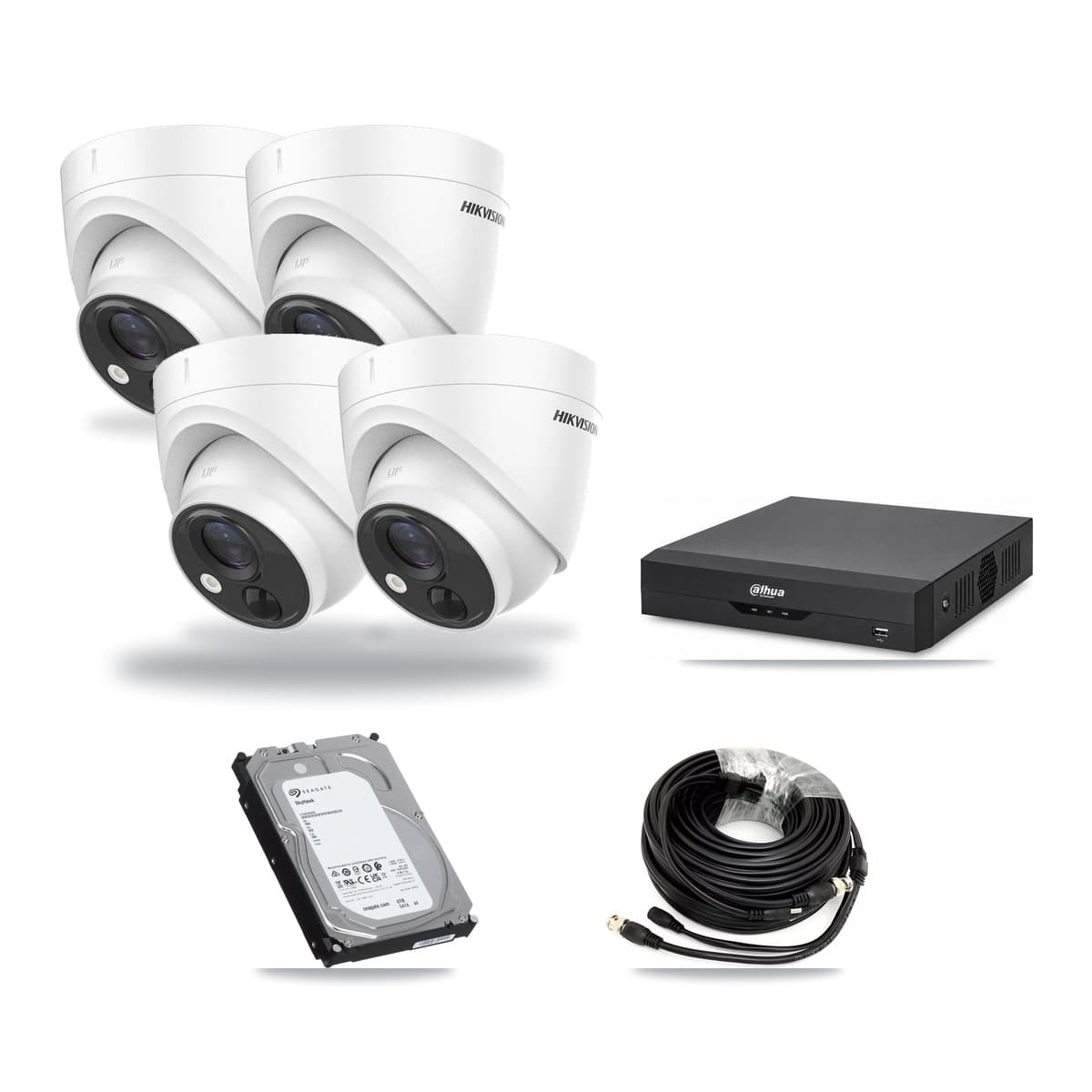 Hikvision & Dahua 4-Channel 5MP CCTV Kit — 4 DS-2CE71H0T Turret Cameras + 6TB Recording - Image 1