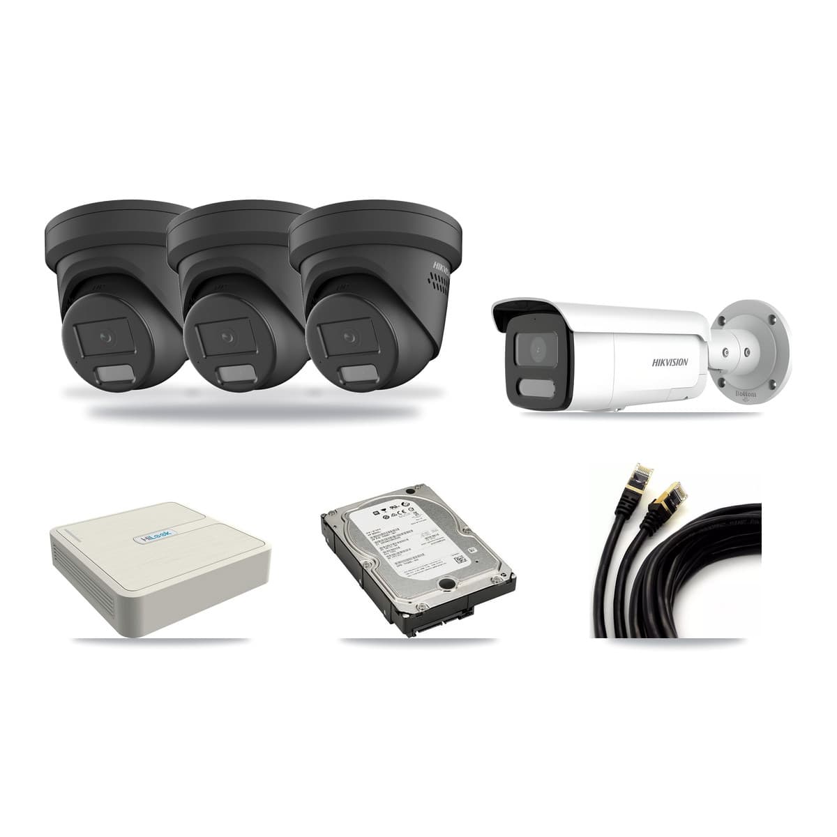 Hikvision & HiLook 8-Channel 4MP CCTV Kit — 3 Black Turret + 1 Bullet Cameras + 5TB Recording - Image 1