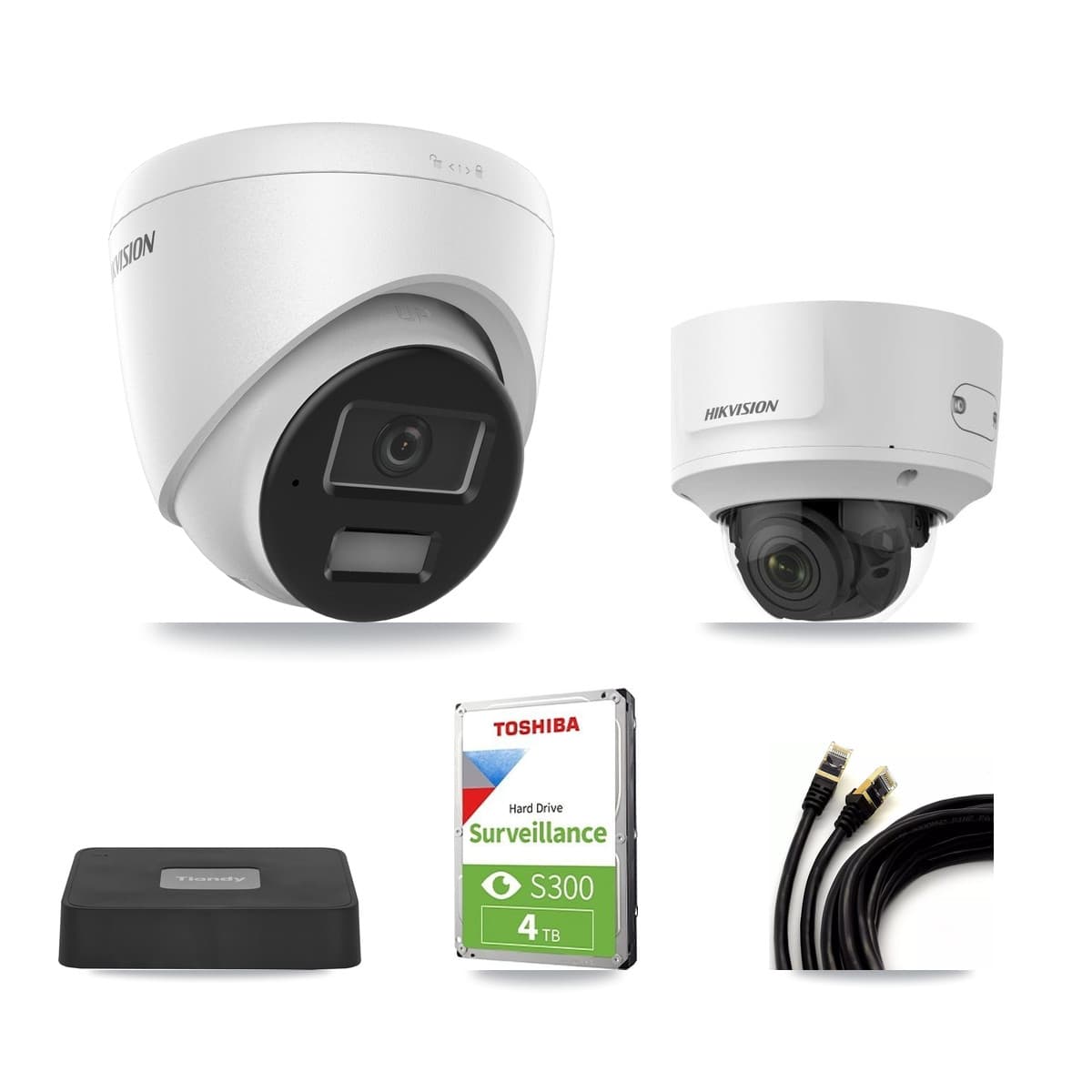 Hikvision & Tiandy 4-Channel 2MP – 4MP CCTV Kit — 2 4MP Turret + 2 2MP Dome Cameras + 4TB Recording