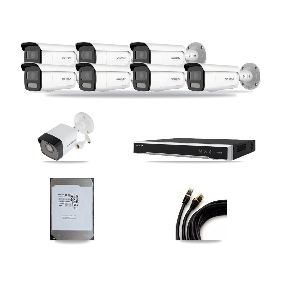 Hikvision 16-Channel 5MP – 4K CCTV Kit — 1 5MP + 7 White 4K Bullet Cameras + 14TB Recording (DS-7616NI-M2 Recorder) - Image 1