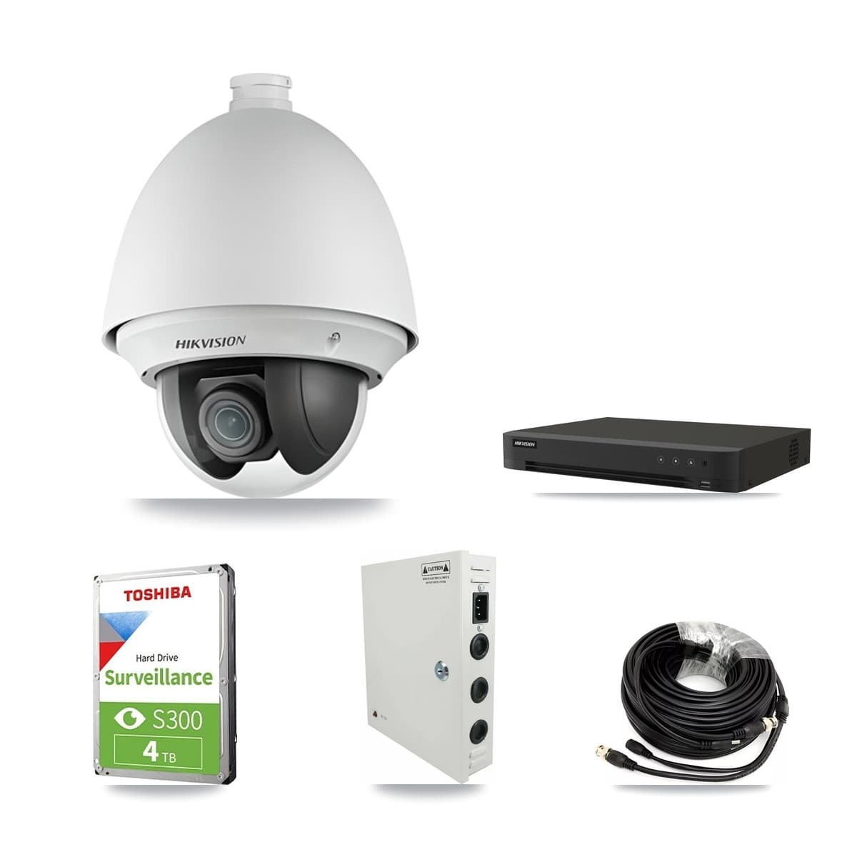 Hikvision 8-Channel 2MP CCTV Kit — 6 DS-2AE4225T-A PTZ Cameras + 4TB Recording (IDS-7208HUHI-M1/XT Recorder)