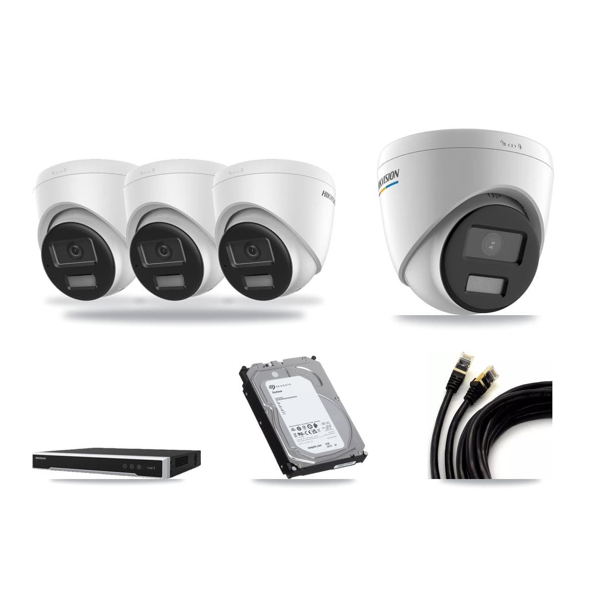 Hikvision 8-Channel 2MP – 4K CCTV Kit — 1 2MP + 3 4K Turret Cameras + 6TB Recording (DS-7608NI-M2 Recorder) - Image 1