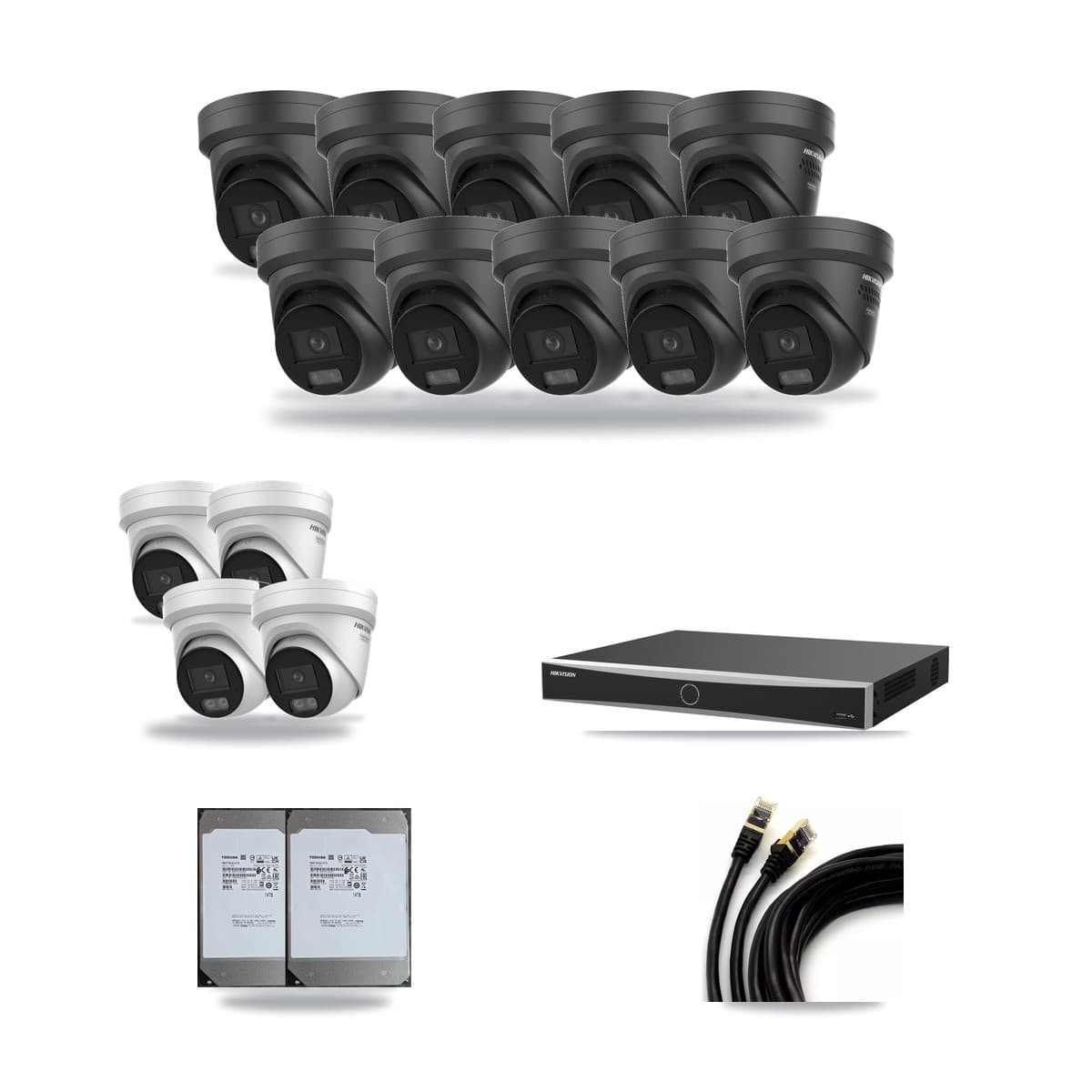 Hikvision 16-Channel 4K CCTV Kit — 4 + 10 Black Turret Cameras + 2× 14TB Recording - Image 1