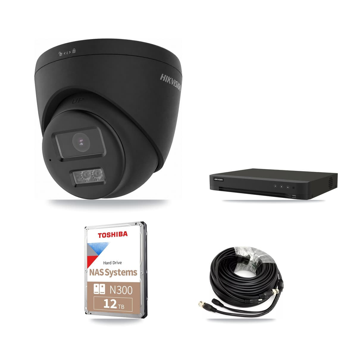 Hikvision 8-Channel 4K CCTV Kit — 4 Black Turret Cameras + 12TB Recording - Image 1