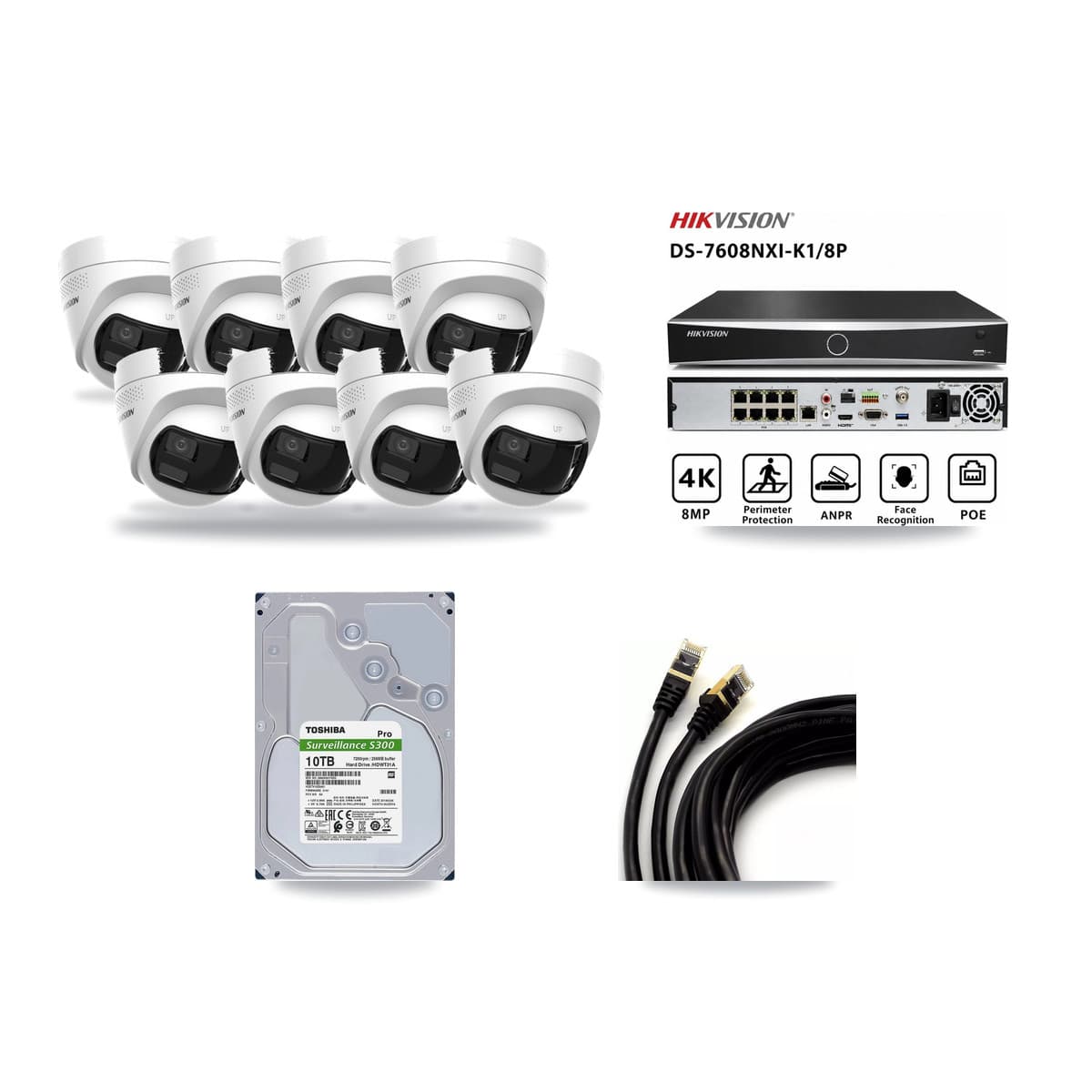 Hikvision 8-Channel 4K CCTV Kit — 8 DS-2CD1383G2P Turret Cameras + 10TB Recording - Image 1