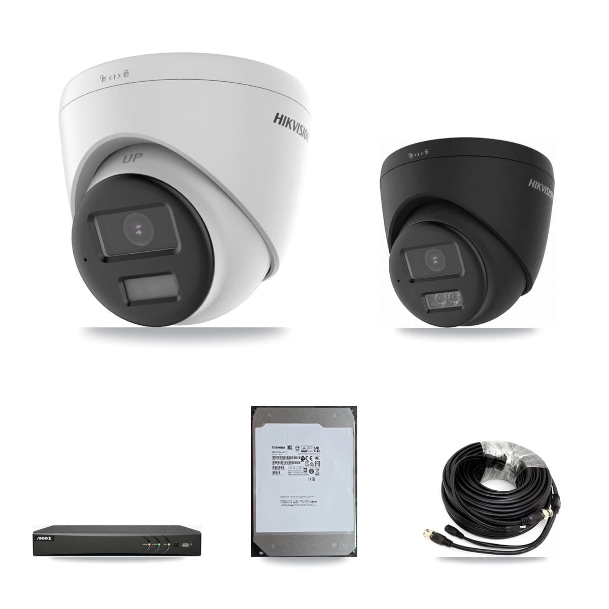 Hikvision & ANNKE 4-Channel 4K CCTV Kit — 3 DS-2CE78U0T + 1 DS-2CE78U0T Turret Cameras + 14TB Recording