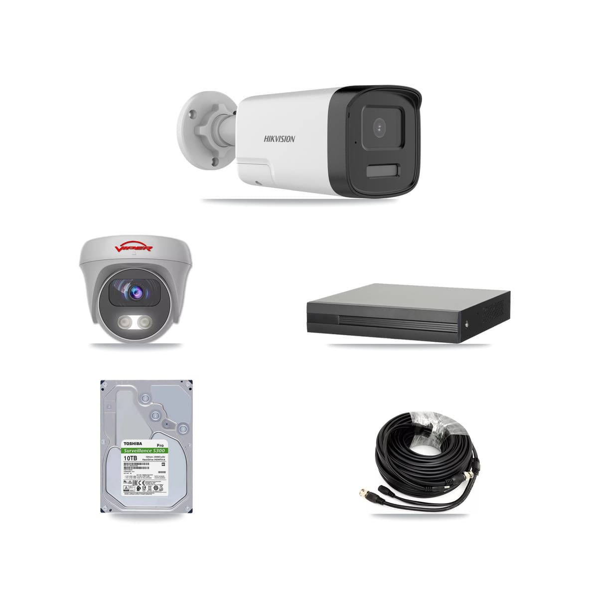 Hikvision & Viper 8-Channel 5MP CCTV Kit — 6 DS-2CE17K0T Bullet + 1 White VIPER-5MP-3K Cameras + 10TB Recording (XVR-3108HS Recorder)