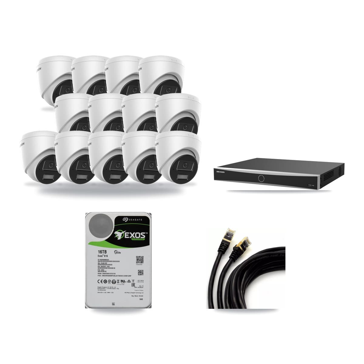 Hikvision 16-Channel 4MP CCTV Kit — 13 DS-2CD1343G2 Turret Cameras + 16TB Recording (DS-7616NXI Recorder) - Image 1