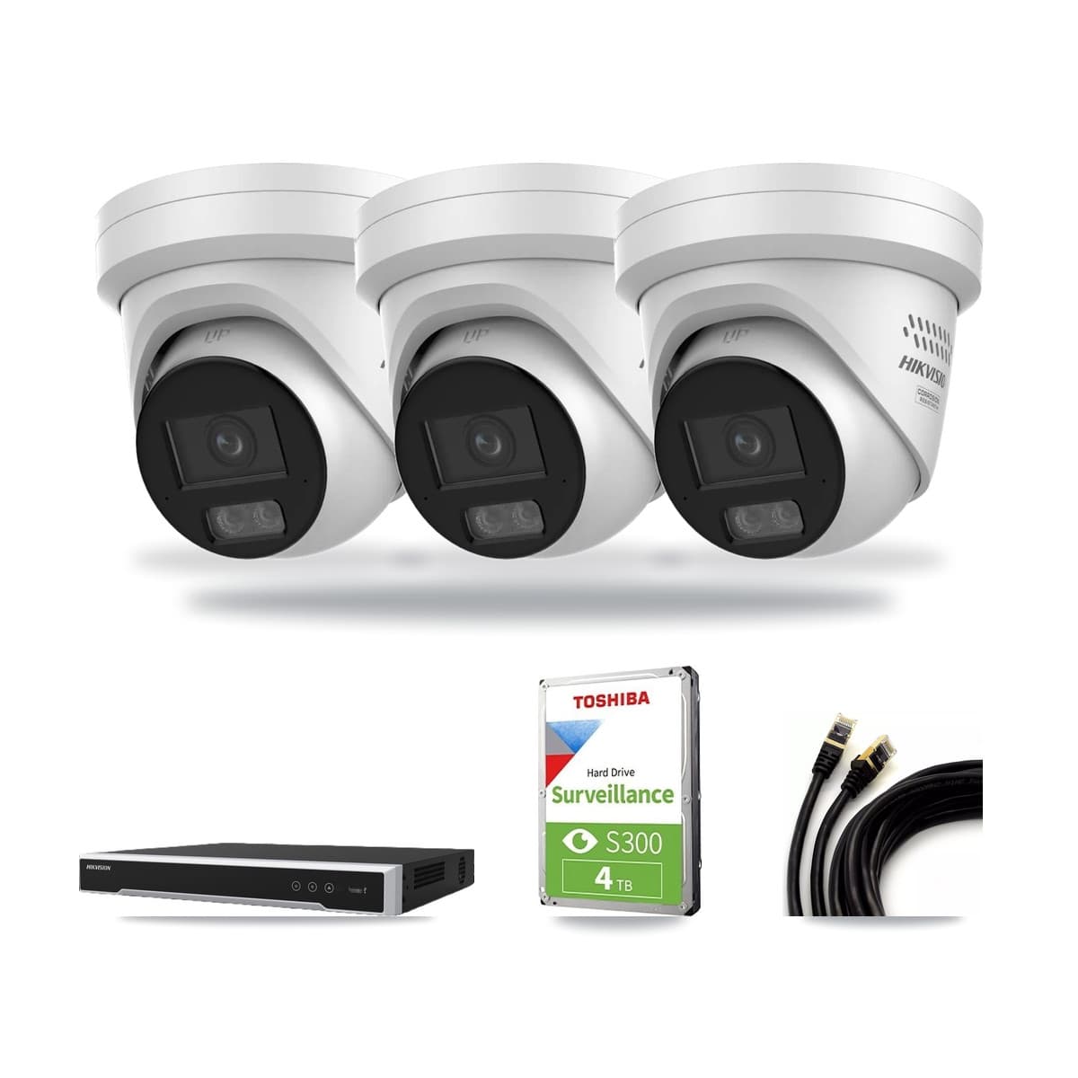Hikvision 16-Channel 4MP CCTV Kit — 3 DS-2CD2347G3 Turret Cameras + 4TB Recording (DS-7616NI-M2 Recorder) - Image 1