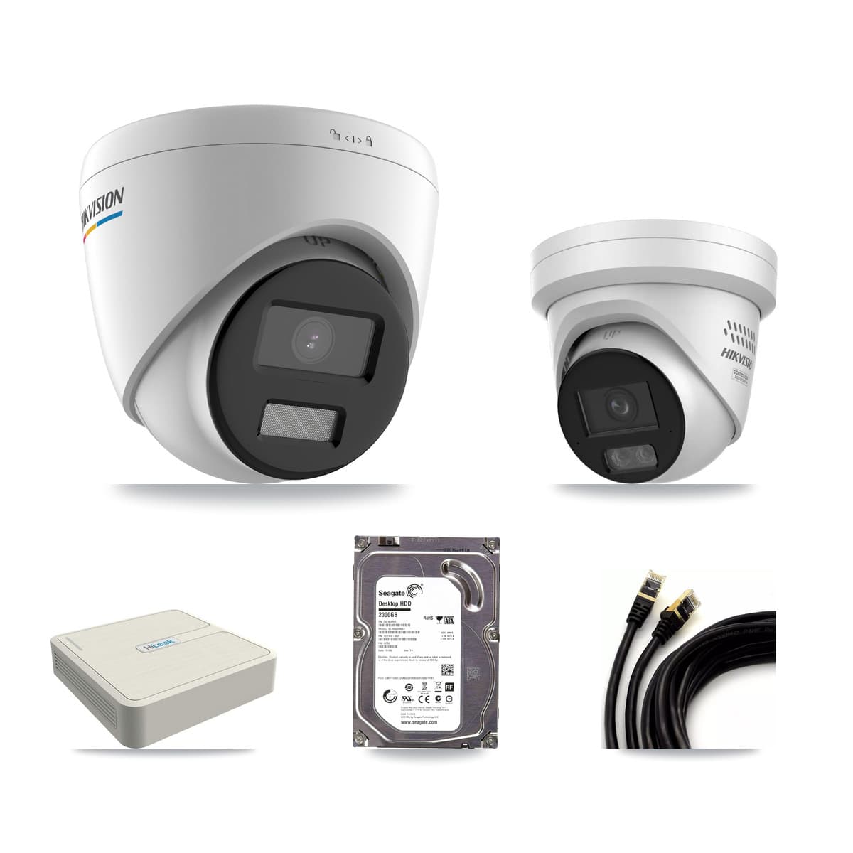 Hikvision & HiLook 8-Channel 2MP – 4MP CCTV Kit — 1 DS-2CD1327G2 2MP + 1 DS-2CD2347G3 4MP Turret Cameras + 2TB Recording - Image 1