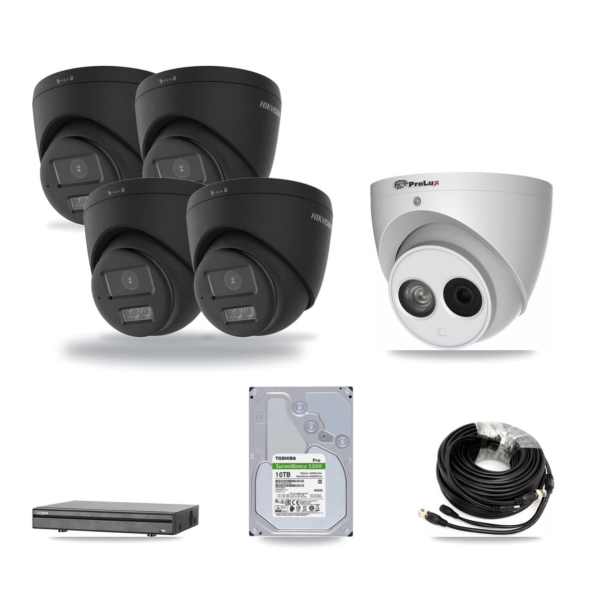8-Channel 4MP – 4K CCTV Kit — 4 Black 4K + 1 4MP Turret Cameras + 10TB Recording (DH-XVR5108H Recorder) - Image 1