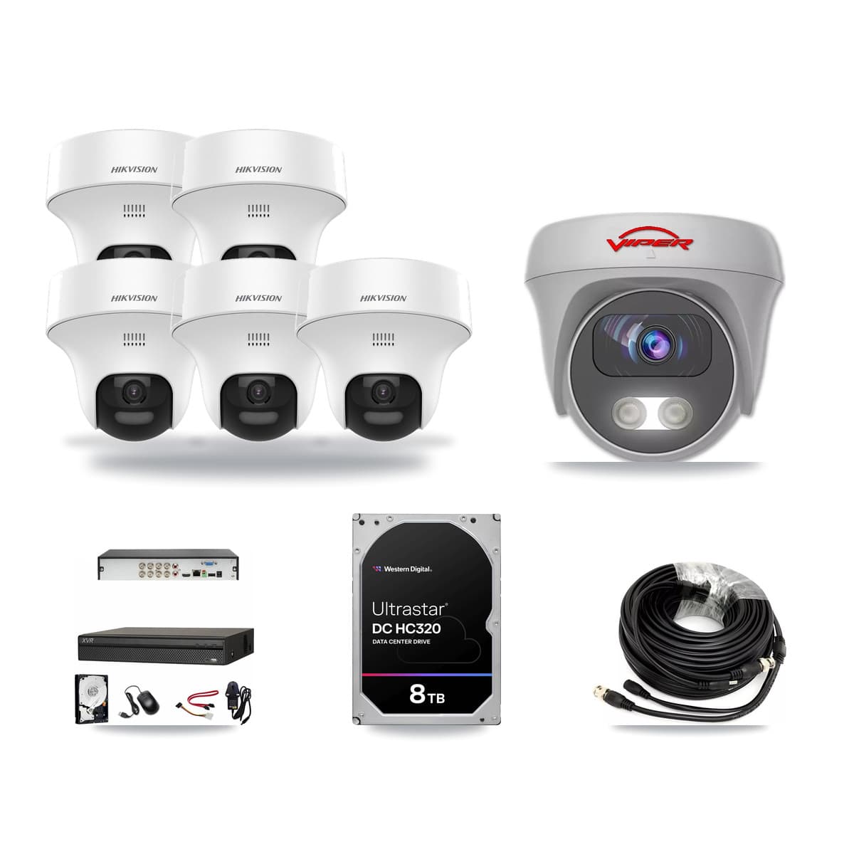 8-Channel 5MP CCTV Kit — 5 DS-2CE70K0T Turret + 1 White VIPER-5MP-3K Cameras + 8TB Recording (XVR-3108AD Recorder) - Image 1