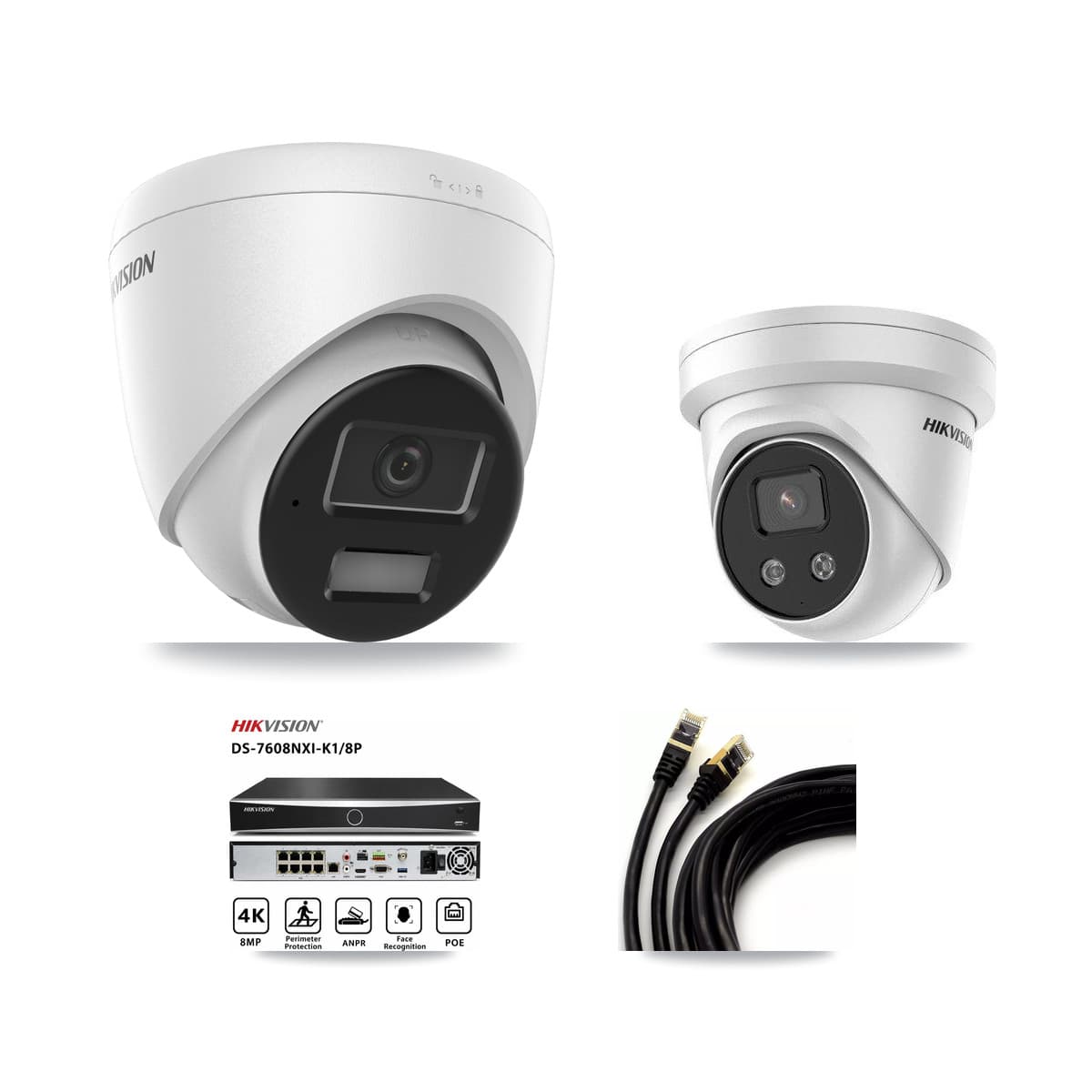 Hikvision 8-Channel 4MP – 5MP CCTV Kit — 1 4MP + 1 5MP Turret Cameras + 3TB Recording (DS-7608NXI Recorder)