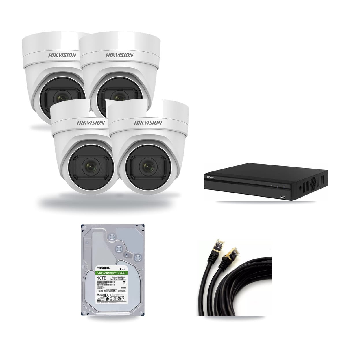 Hikvision & Prolux 4-Channel 4K CCTV Kit — 4 DS-2CD2H83G0 Turret Cameras + 10TB Recording - Image 1