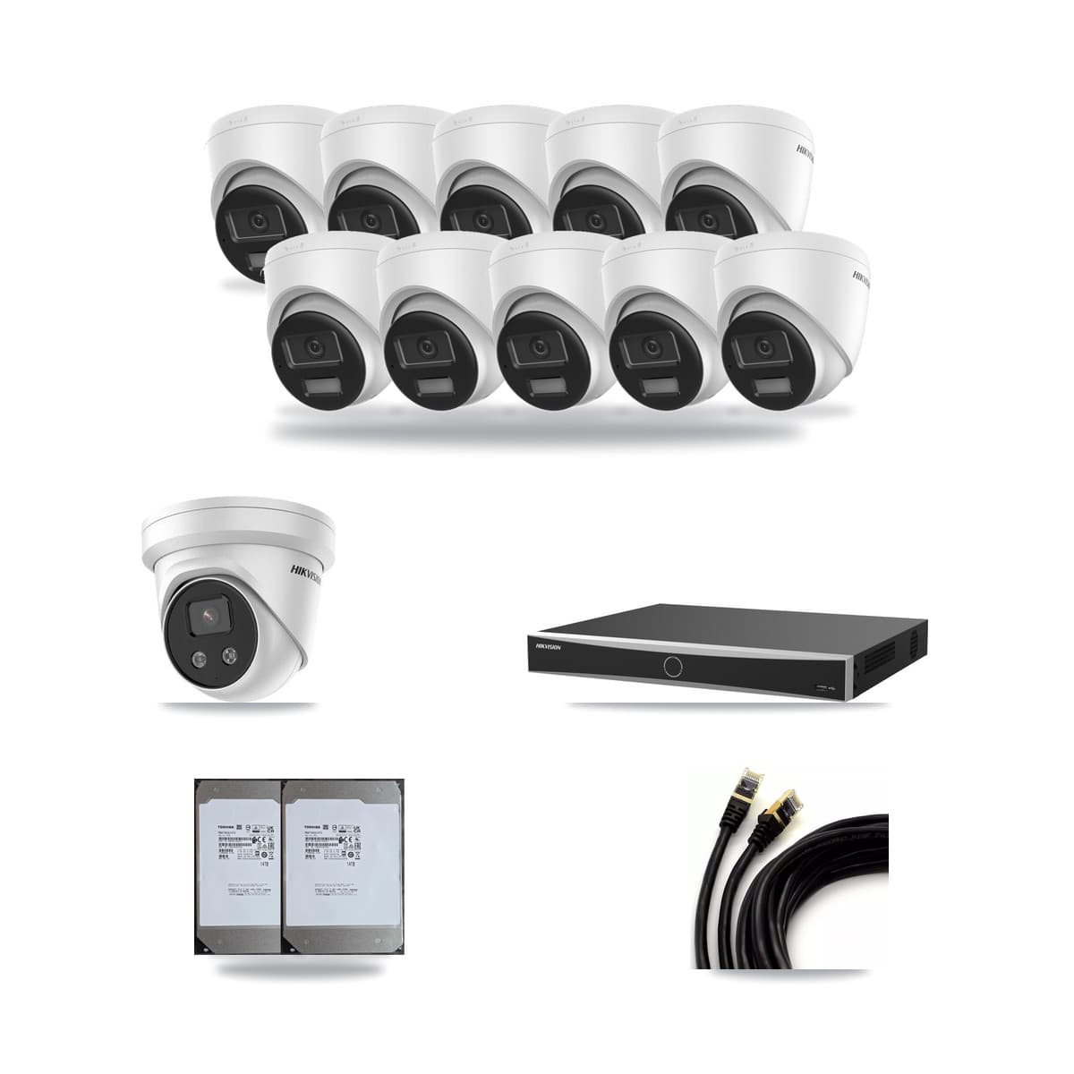 Hikvision 16-Channel 5MP – 4K CCTV Kit — 10 DS-2CD1383G2-LIU 4K + 1 DS-2CD3356G2-ISU 5MP Turret Cameras + 2× 14TB Recording (DS-7616NXI-K2/16P(E) Recorder) - Image 1