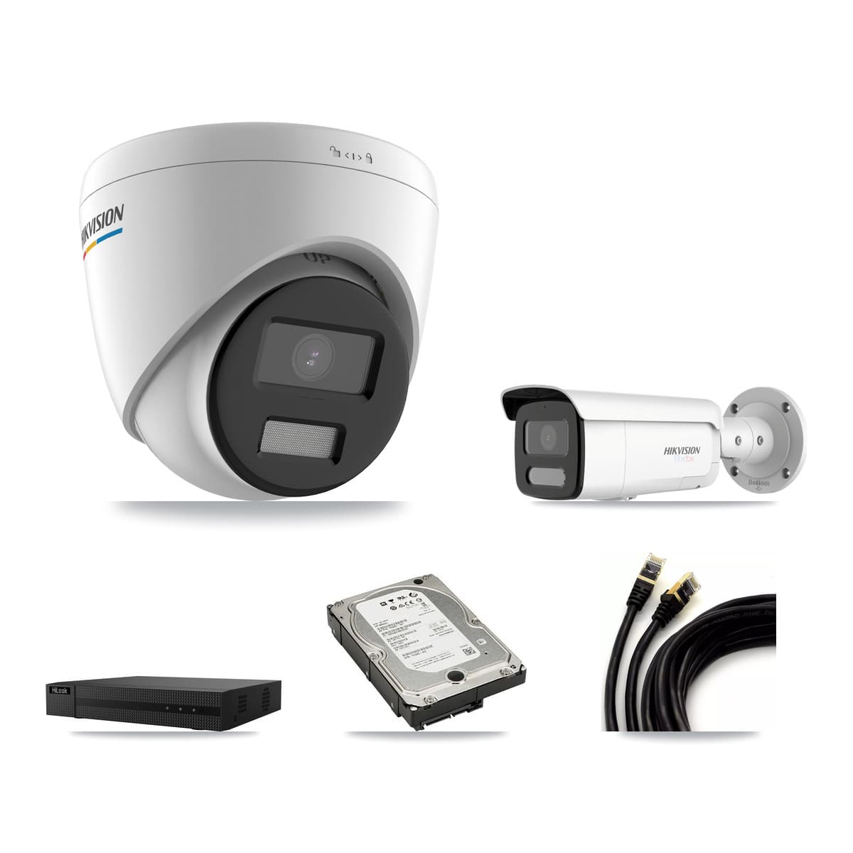 Hikvision & HiLook 8-Channel 2MP – 4K CCTV Kit — 4 2MP Turret + 1 4K Bullet Cameras + 5TB Recording