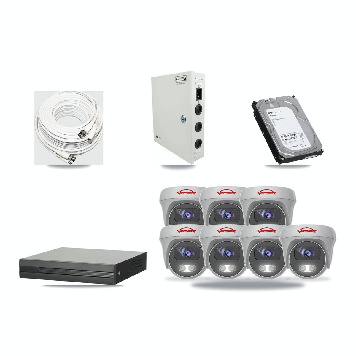 8-channel CCTV kit: 7 cameras (7× 5MP Camera), 6TB hard drive