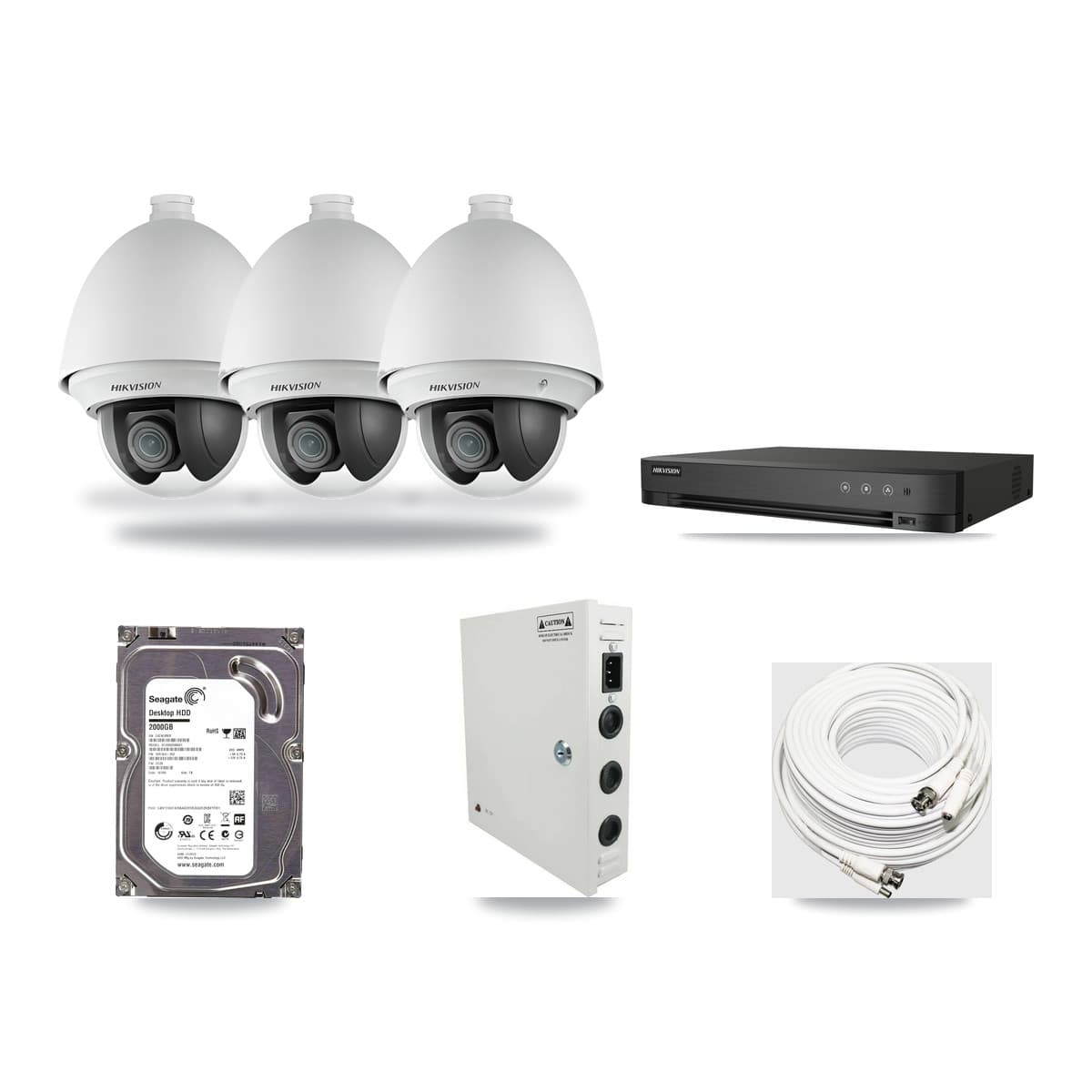 Hikvision 4-Channel 2MP CCTV Kit — 3 DS-2AE4225T PTZ Cameras + 2TB Recording (DS-7204HUHI Recorder) - Image 1