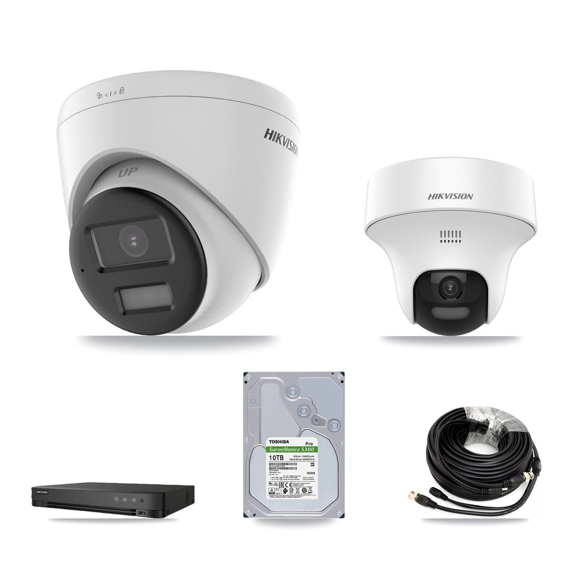 Hikvision 8-Channel 5MP CCTV Kit — 2 DS-2CE70K0T-PTLTS + 5 DS-2CE78K0T-LPTS Turret Cameras + 10TB Recording (IDS-7208HQHI-M1/XT Recorder)