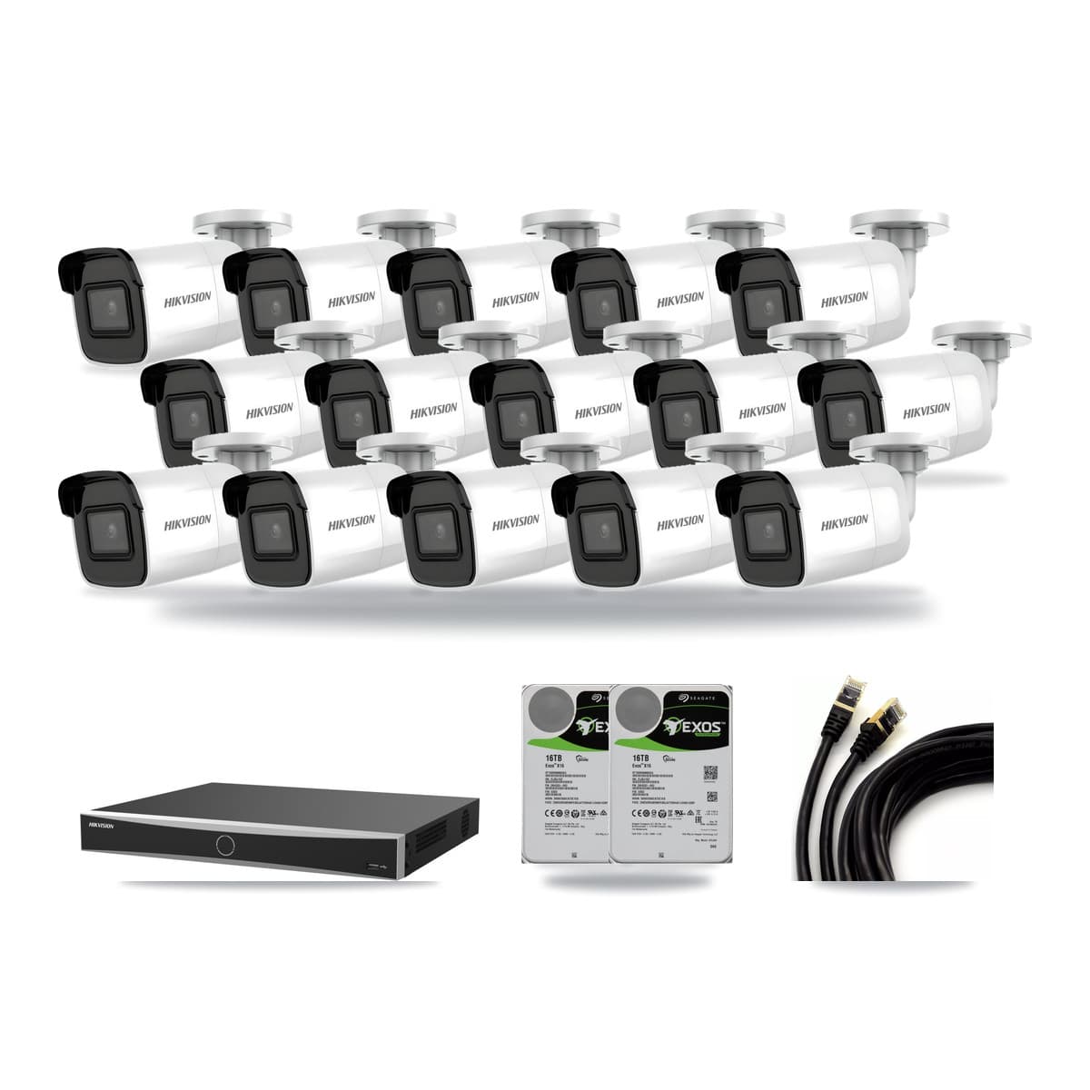 Hikvision 16-Channel 4K CCTV Kit — 15 Bullet Cameras + 2× 16TB Recording (DS-7616NXI Recorder) - Image 1