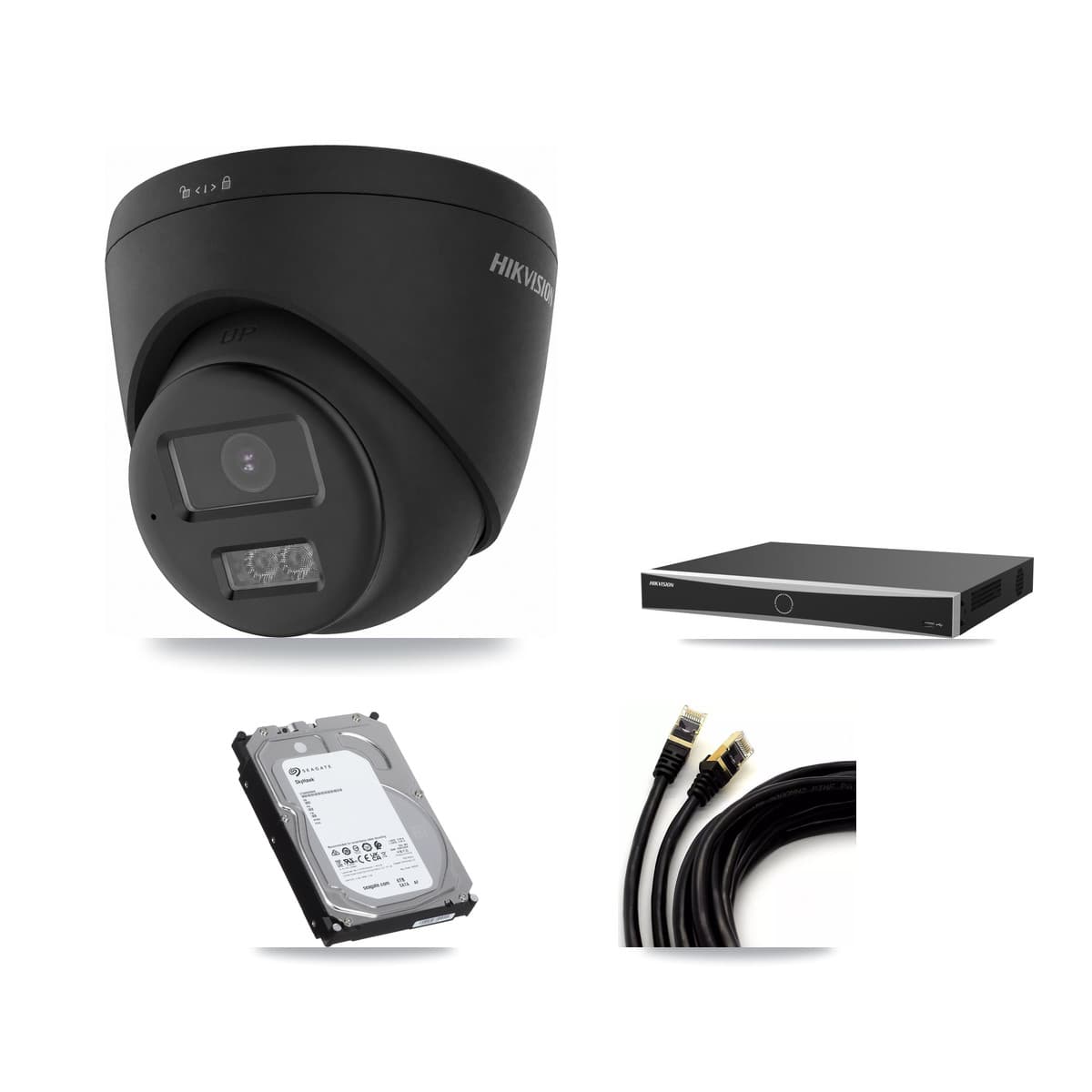 Hikvision 16-Channel 4K CCTV Kit — 2 Black DS-2CD1383G2 Turret Cameras + 6TB Recording