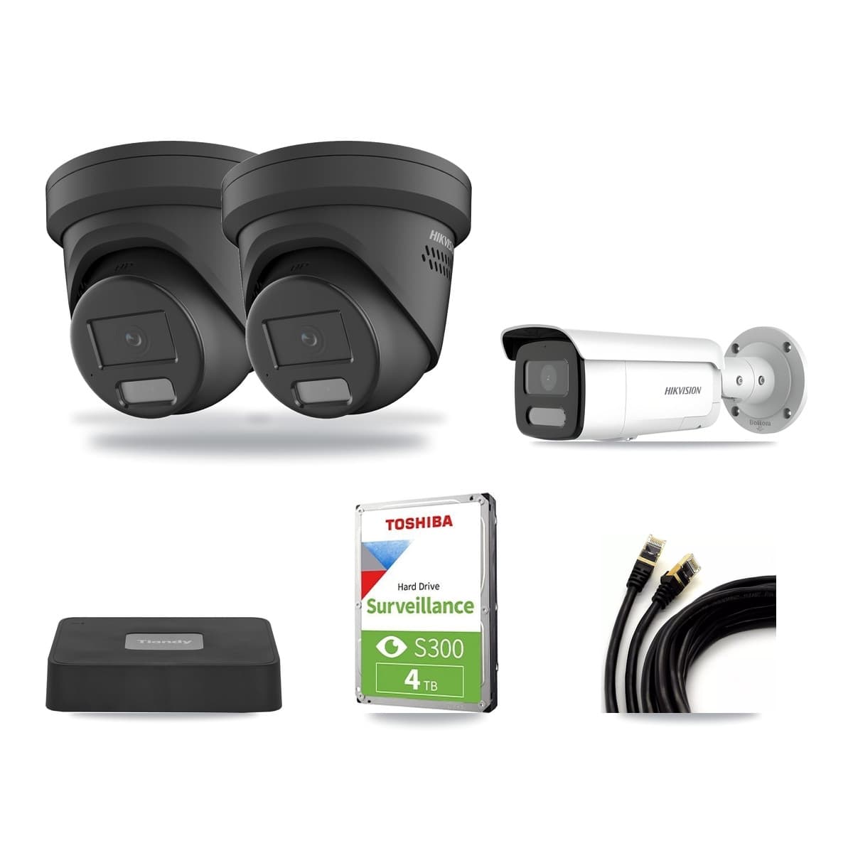 Hikvision & Tiandy 4-Channel 4MP CCTV Kit — 2 Turret + 1 Bullet Cameras + 4TB Recording - Image 1