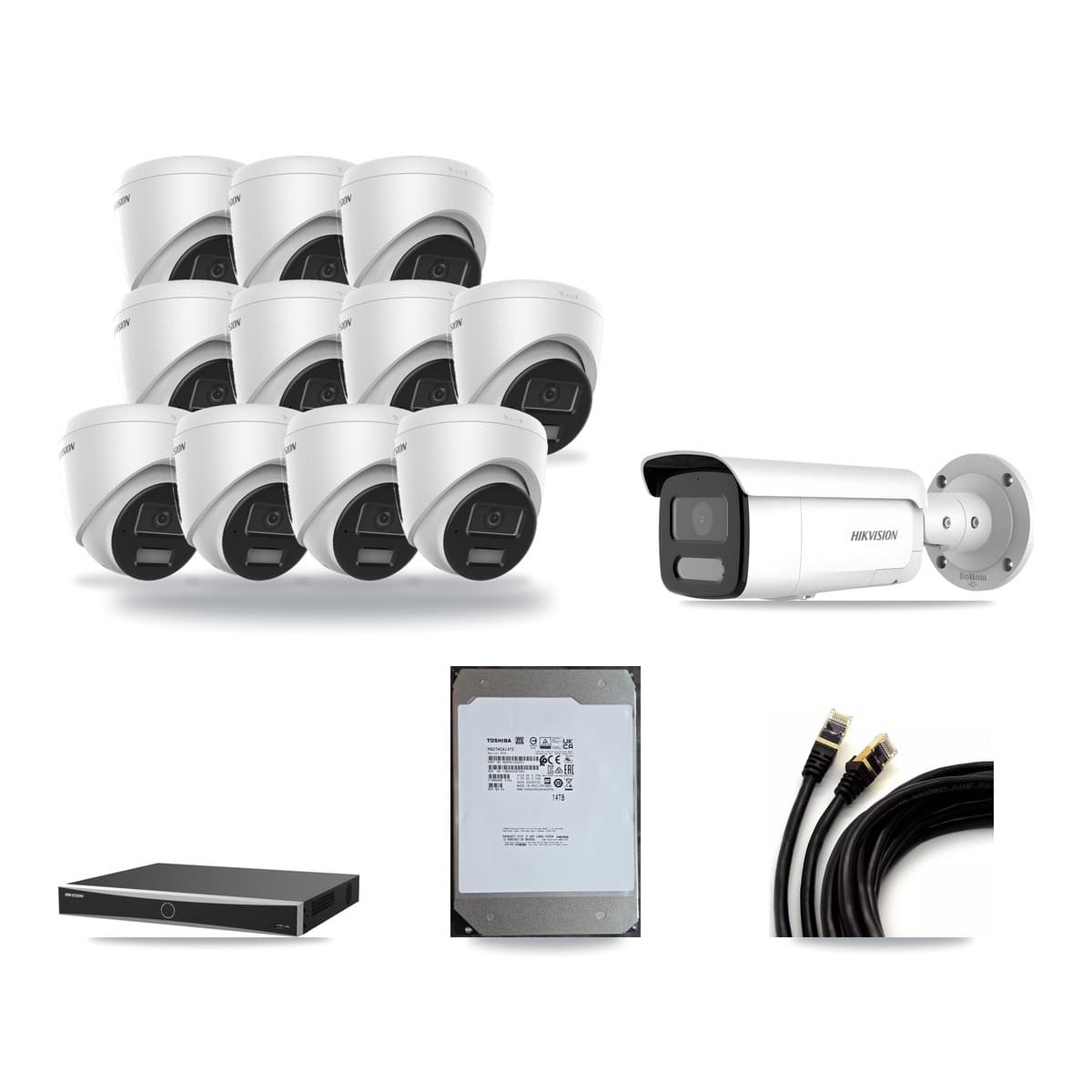 Hikvision 16-Channel 4MP CCTV Kit — 11 Turret + 1 Bullet Cameras + 14TB Recording (DS-7616NXI Recorder) - Image 1