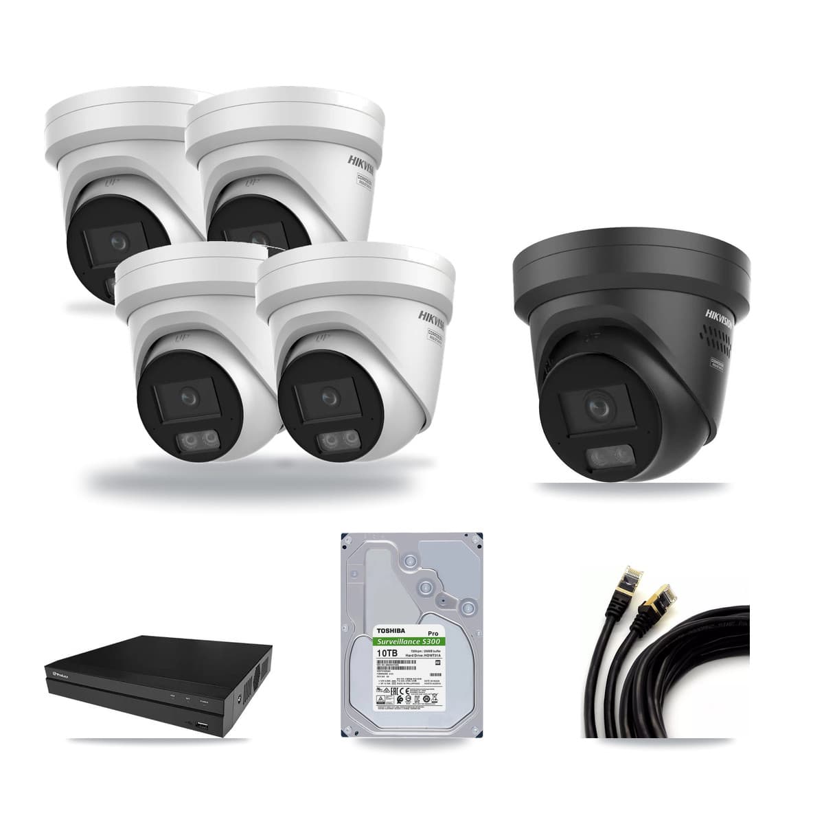 Hikvision & Prolux 8-Channel 4K CCTV Kit — 4 + 1 Black Turret Cameras + 10TB Recording - Image 1