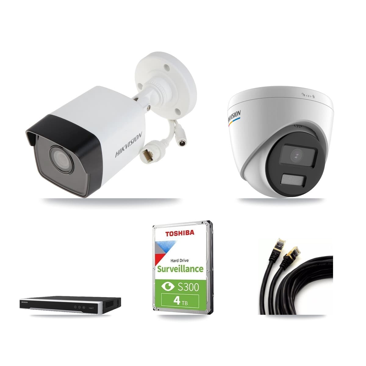 Hikvision 8-Channel 2MP – 5MP CCTV Kit — 2 5MP Bullet + 2 2MP Turret Cameras + 4TB Recording (DS-7608NI-M2 Recorder)
