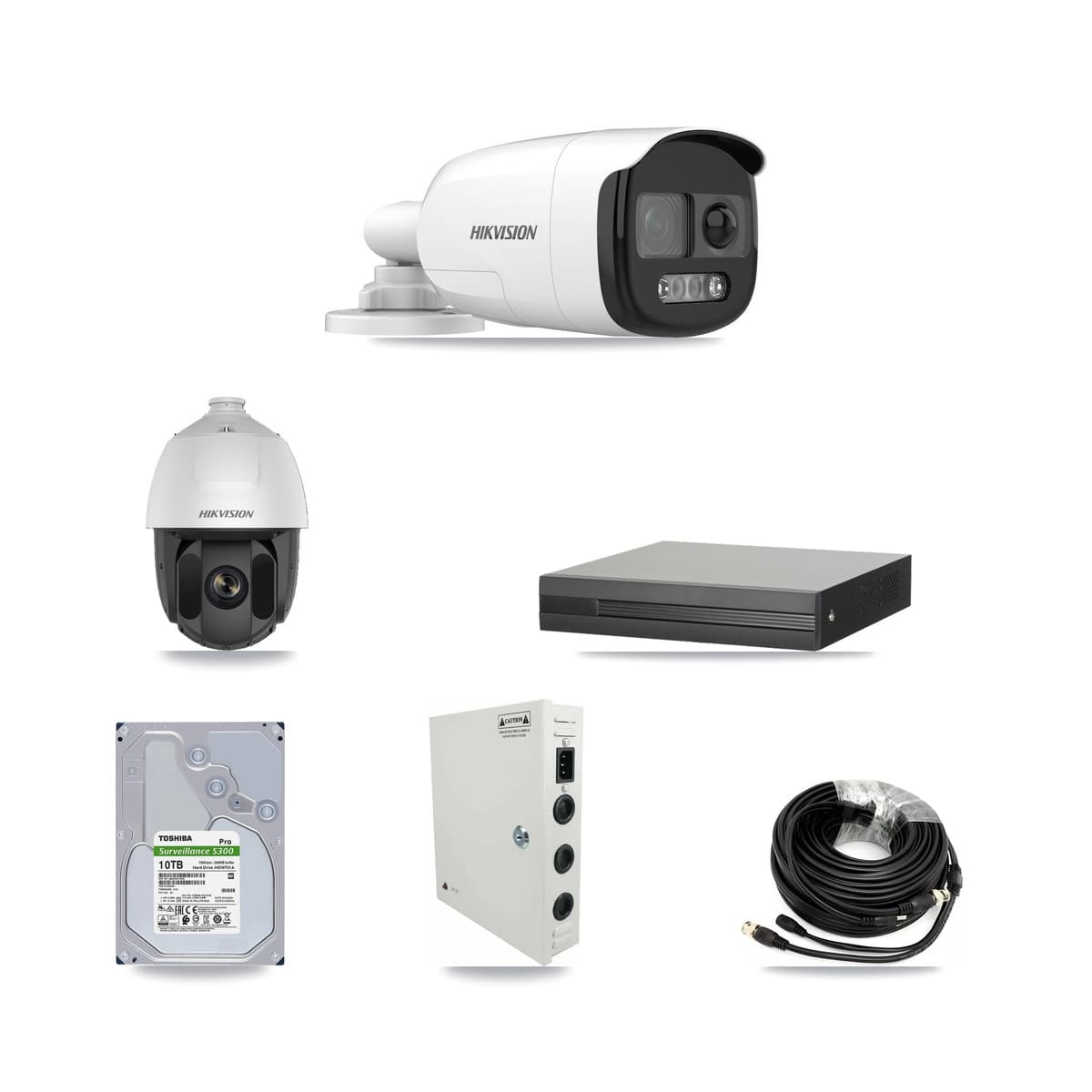 Hikvision 8-Channel 2MP – 5MP CCTV Kit — 1 DS-2AE5225TI 2MP PTZ + 7 DS-2CE12KF3T 5MP Bullet Cameras + 10TB Recording (XVR-3108HS Recorder)