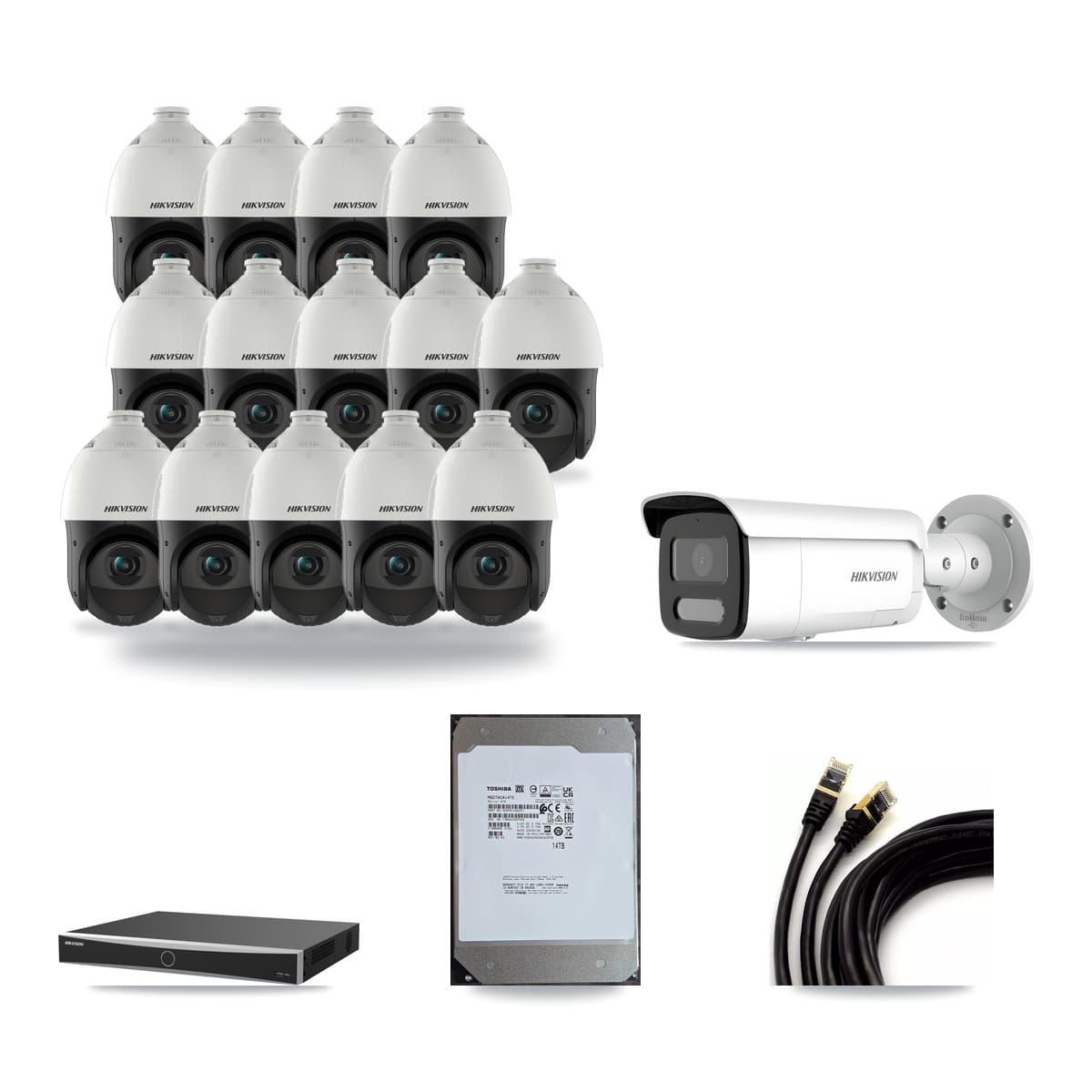 Hikvision 16-Channel 4MP CCTV Kit — 1 Bullet + 14 PTZ Cameras + 14TB Recording (DS-7616NXI Recorder) - Image 1