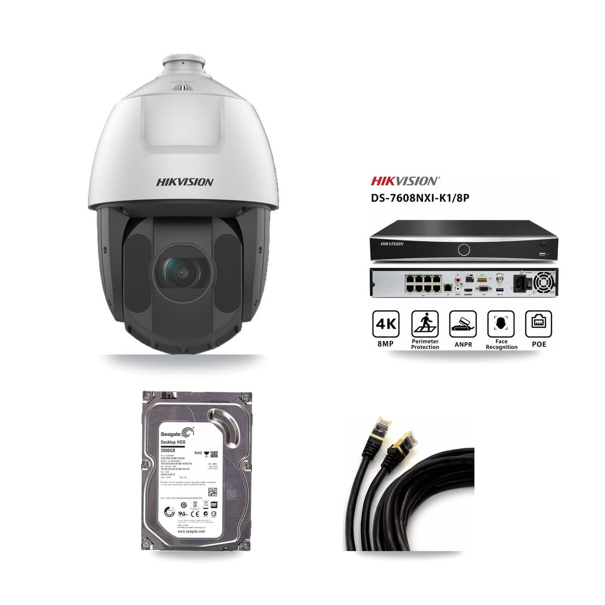 Hikvision 8-Channel 2MP CCTV Kit — 3 PTZ Cameras + 2TB Recording (DS-7608NXI Recorder) - Image 1