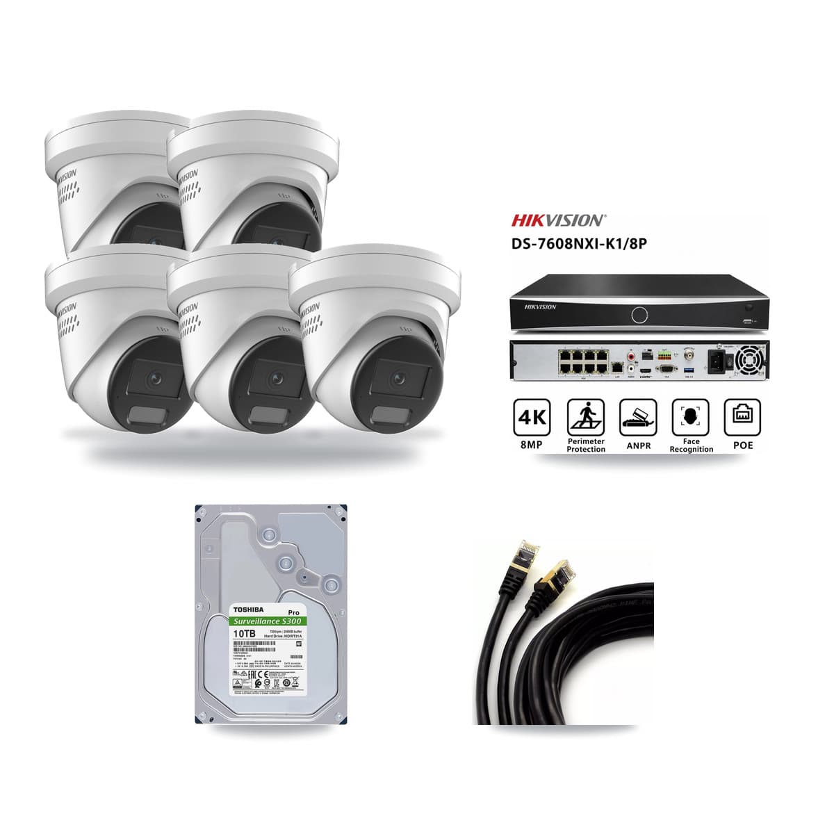 Hikvision 8-Channel 4K CCTV Kit — 5 DS-2CD2387G2H Turret Cameras + 10TB Recording - Image 1
