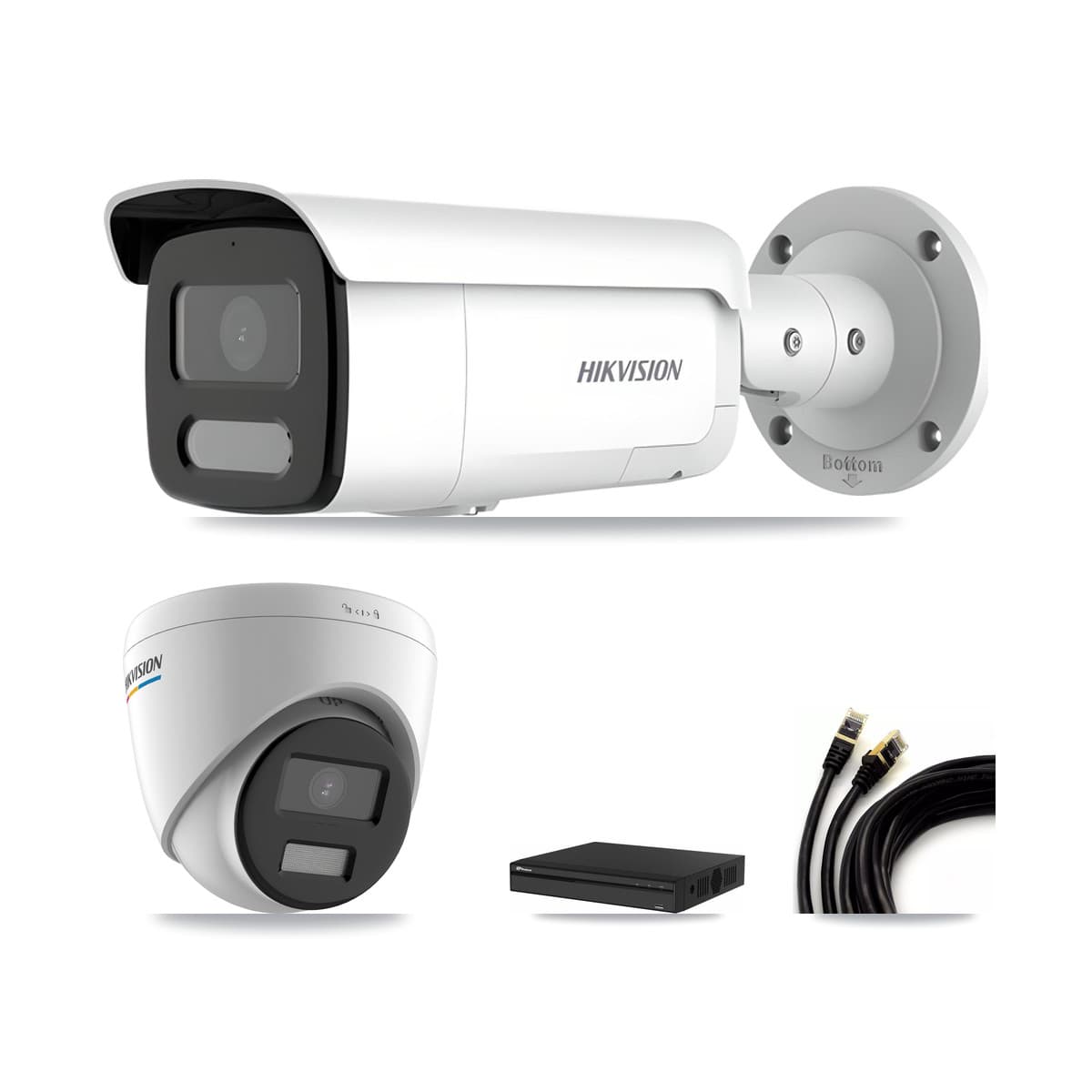 Hikvision & Prolux 4-Channel 2MP – 4MP CCTV Kit — 1 2MP Turret + 2 4MP Bullet Cameras + 3TB Recording