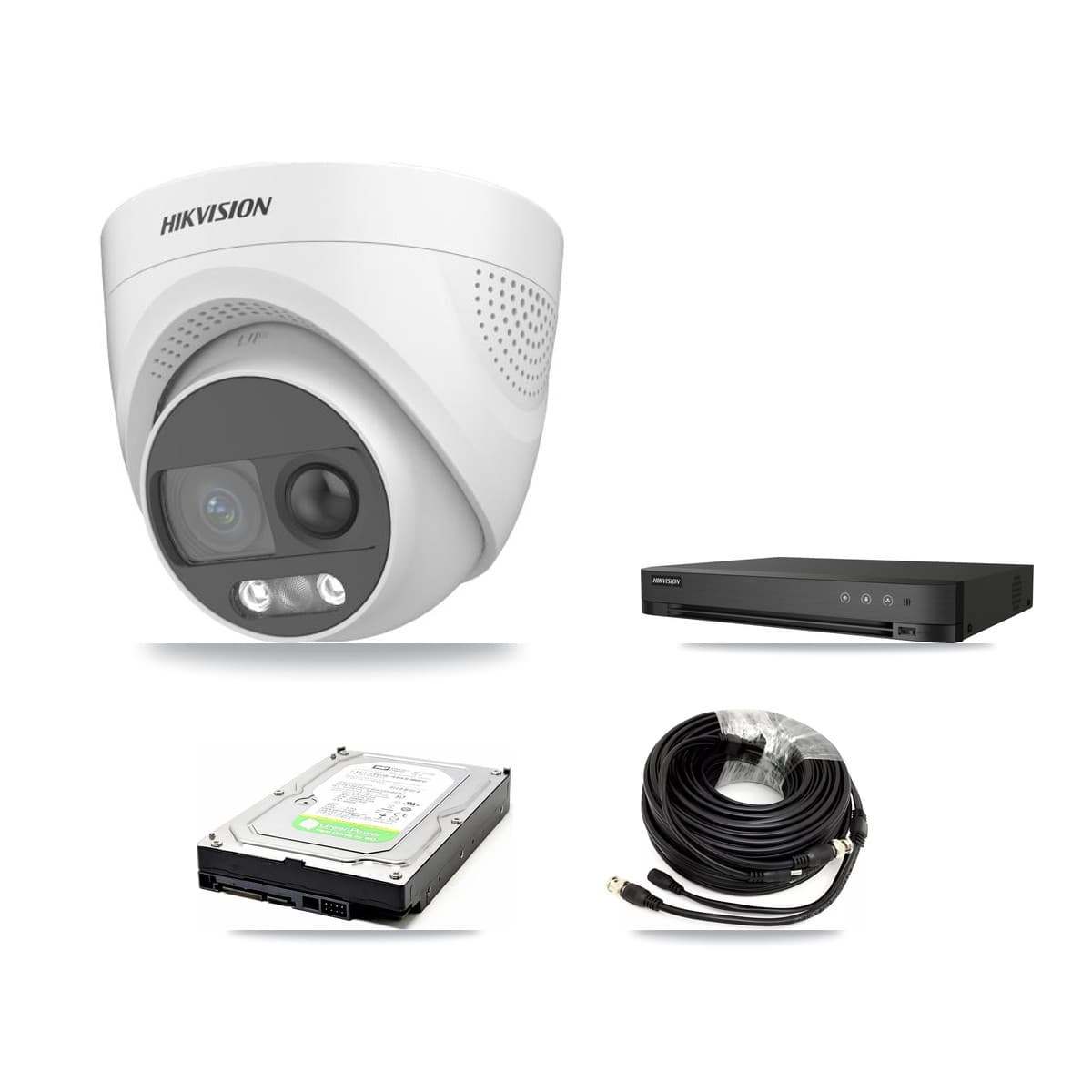 Hikvision 4-Channel 5MP CCTV Kit — 2 DS-2CE72KF3T Turret Cameras + 1TB Recording (IDS-7204HQHI Recorder)