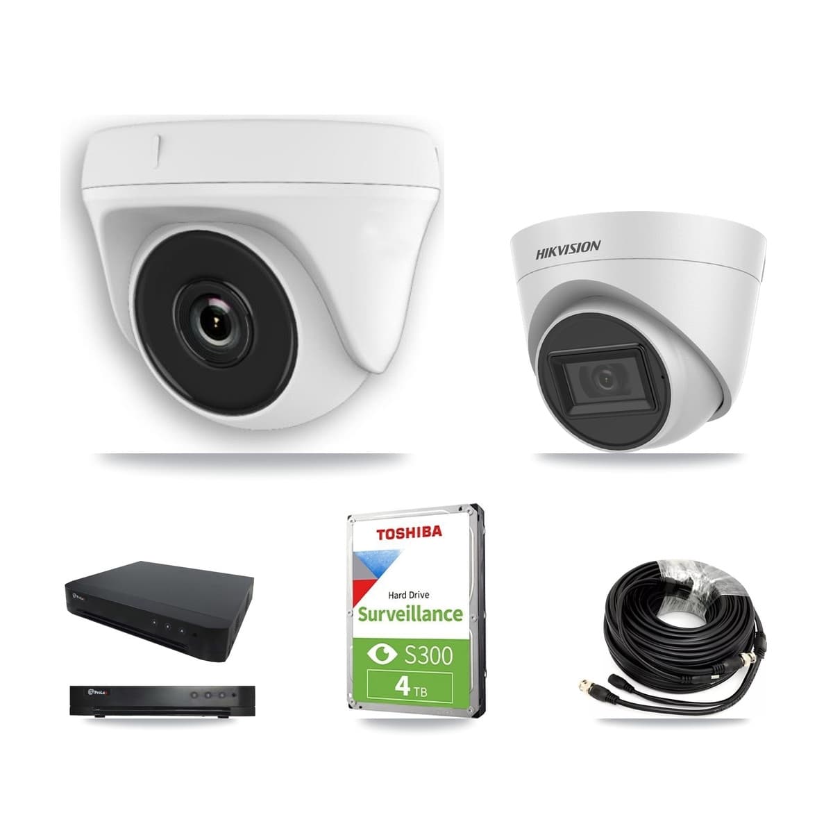 Hikvision & Prolux 16-Channel 2MP – 5MP CCTV Kit — 1 White 5MP Turret + 4 White 2MP Dome Cameras + 4TB Recording