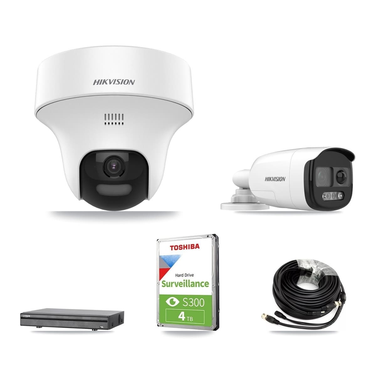 Hikvision & Dahua 8-Channel 5MP CCTV Kit — 1 DS-2CE12KF3T Bullet + 2 DS-2CE70K0T Turret Cameras + 4TB Recording