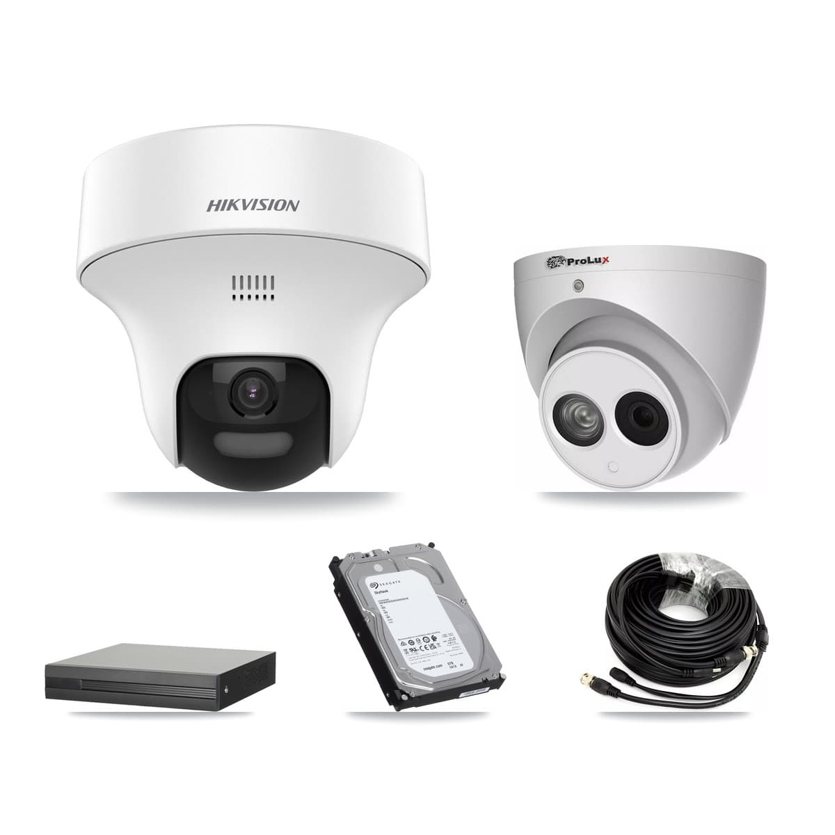Hikvision & Prolux 8-Channel 4MP – 5MP CCTV Kit — 4 DS-2CE70K0T 5MP + 1 PXC-612C4W-A 4MP Turret Cameras + 6TB Recording (XVR-3108HS Recorder)