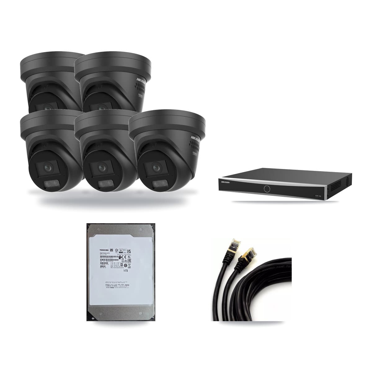 Hikvision 16-channel CCTV kit: 5 cameras (5× 4K Turret), 14TB hard drive