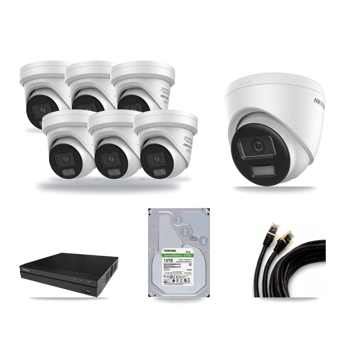 Hikvision & Prolux 8-Channel 4MP – 4K CCTV Kit — 1 4K + 6 4MP Turret Cameras + 10TB Recording - Image 1