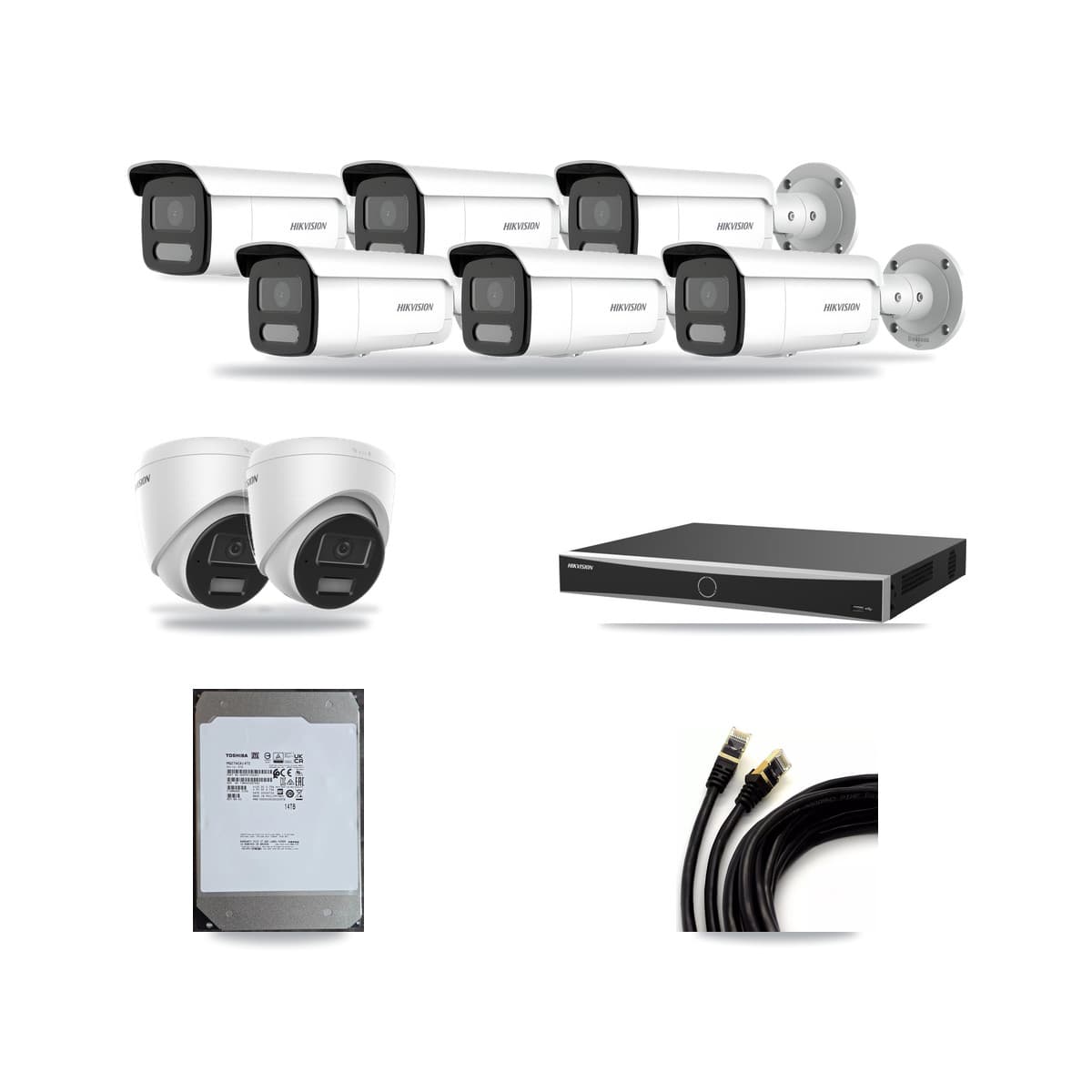 Hikvision 16-Channel 4MP CCTV Kit — 2 Turret + 6 Bullet Cameras + 14TB Recording (DS-7616NXI Recorder) - Image 1