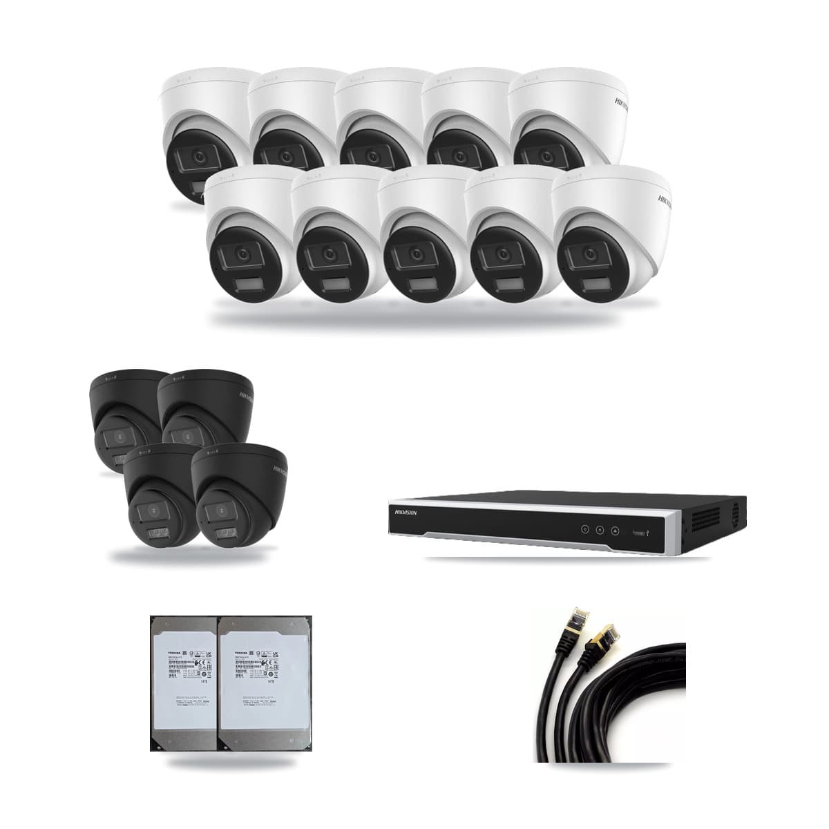 Hikvision 16-Channel 4K CCTV Kit — 10 DS-2CD1383G2 + 4 Black DS-2CD1383G2 Turret Cameras + 2× 14TB Recording - Image 1